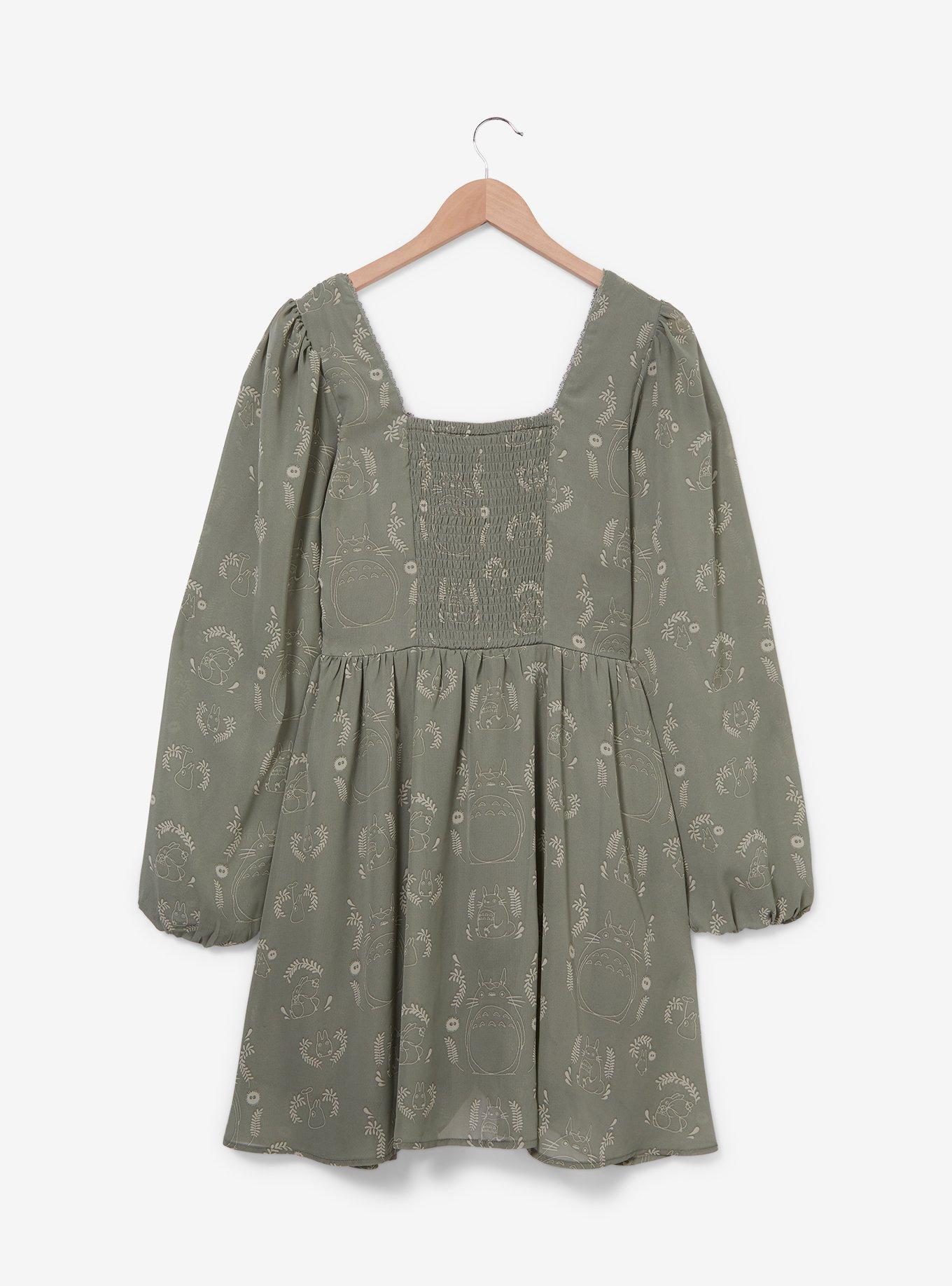 Her Universe Studio Ghibli® My Neighbor Totoro Floral Totoro Allover Print Long-Sleeve Smock Dress, SAGE GREEN, alternate