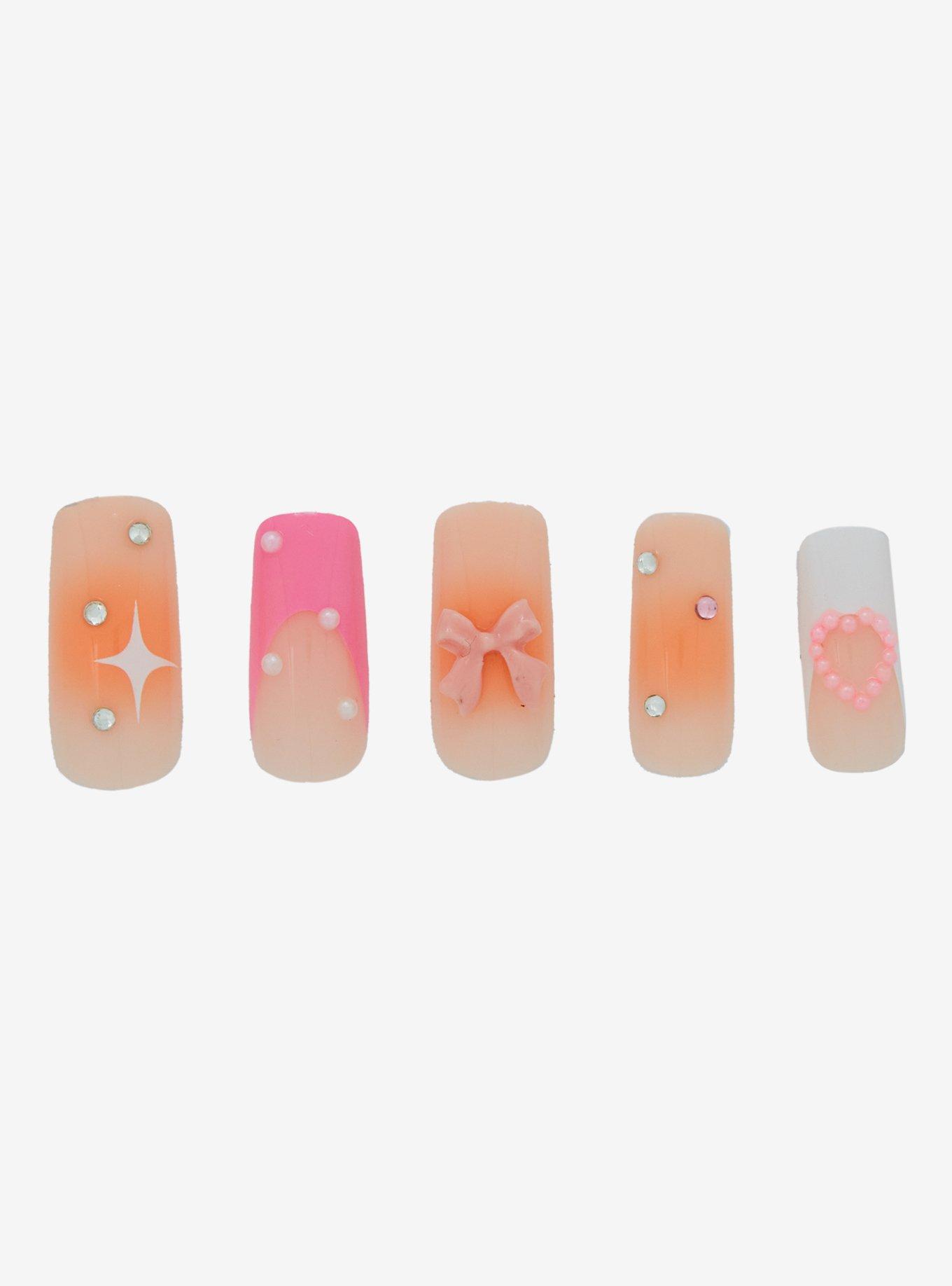 Blackheart Pink Bow Heart Press-On Nails, , alternate