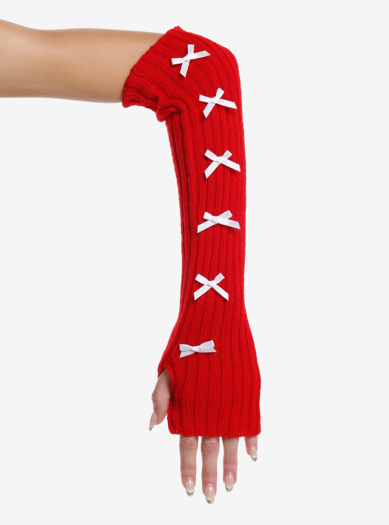 Red Ribbed & White Bow Arm Warmers