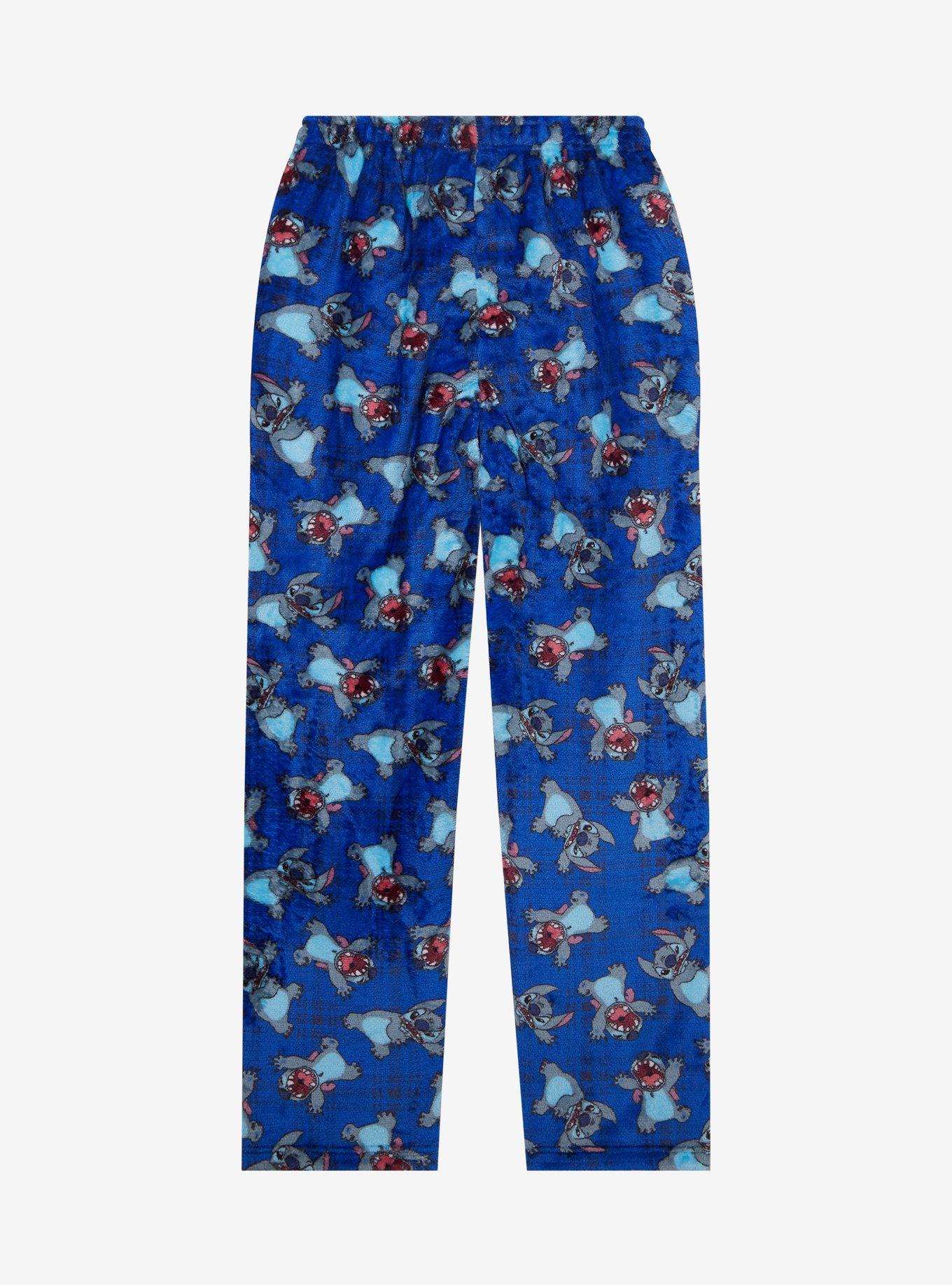 Disney Lilo & Stitch Plaid Stitch Allover Print Plush Sleep Pants - BoxLunch Exclusive, PLAID - BLUE, alternate