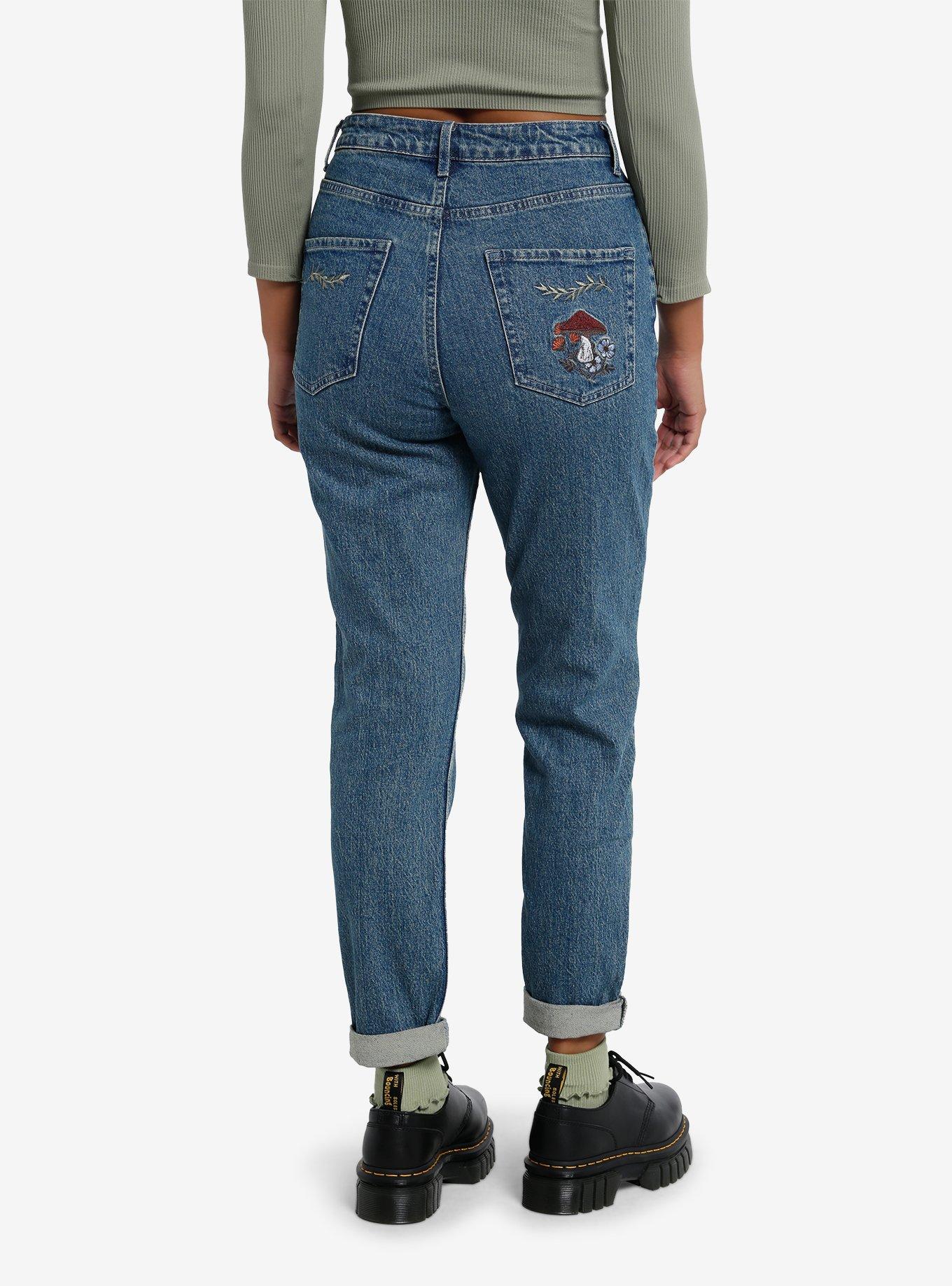 Thorn & Fable Autumn Ghost Embroidered Mom Jeans, ORANGE, alternate