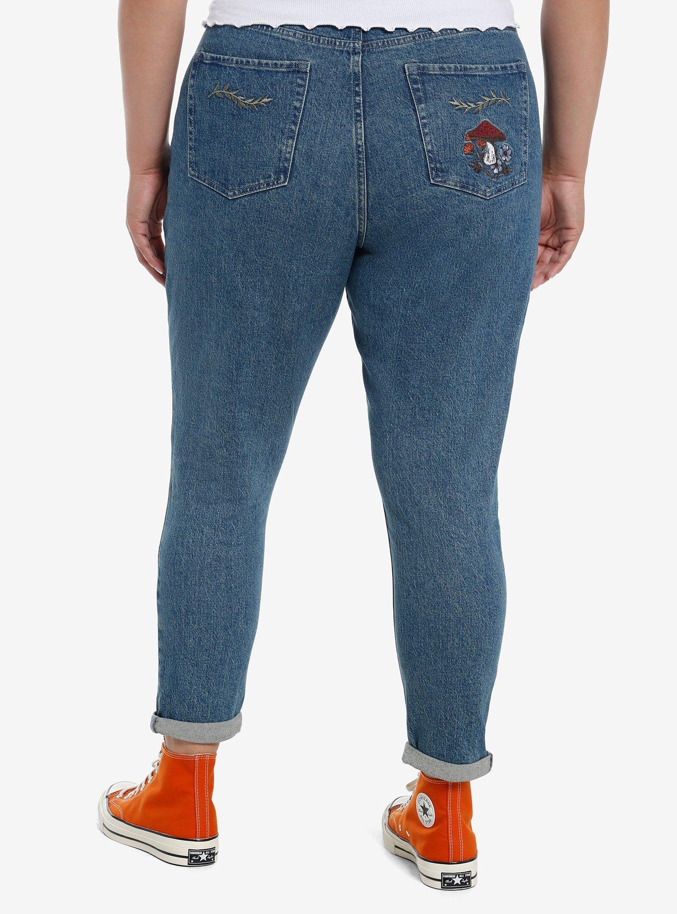 Thorn & Fable Autumn Ghost Embroidered Mom Jeans Plus Size, ORANGE, alternate