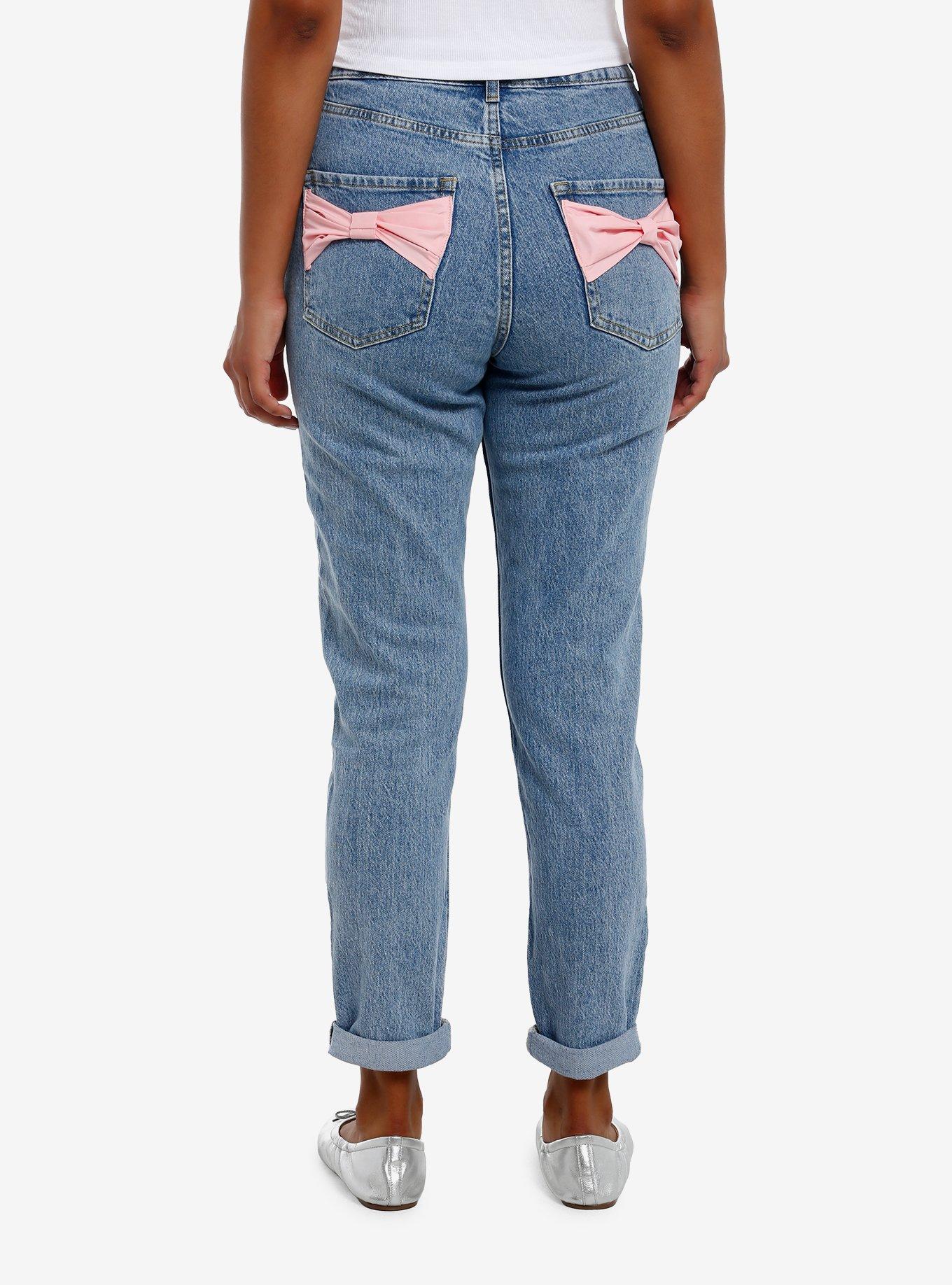 Sweet Society Cat Portrait Bow Mom Jeans, PINK, alternate
