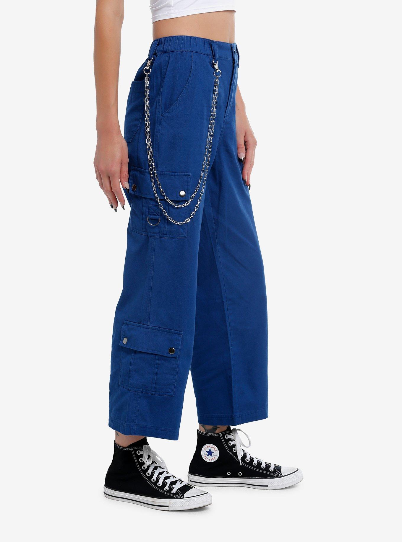 Blue Side Chain Cargo Skater Pants, BLUE, alternate