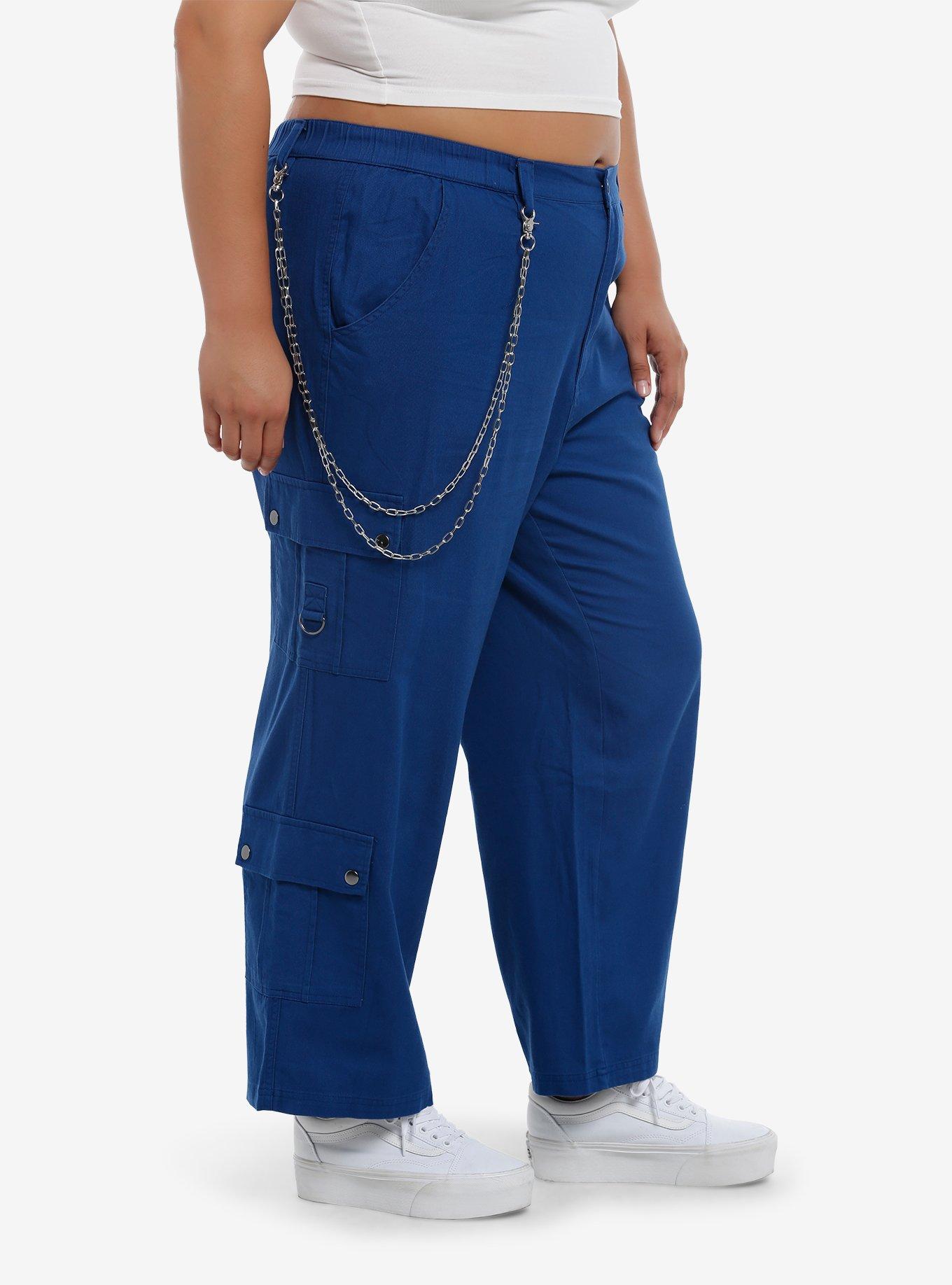 Blue Side Chain Cargo Skater Pants Plus Size, BLUE, alternate