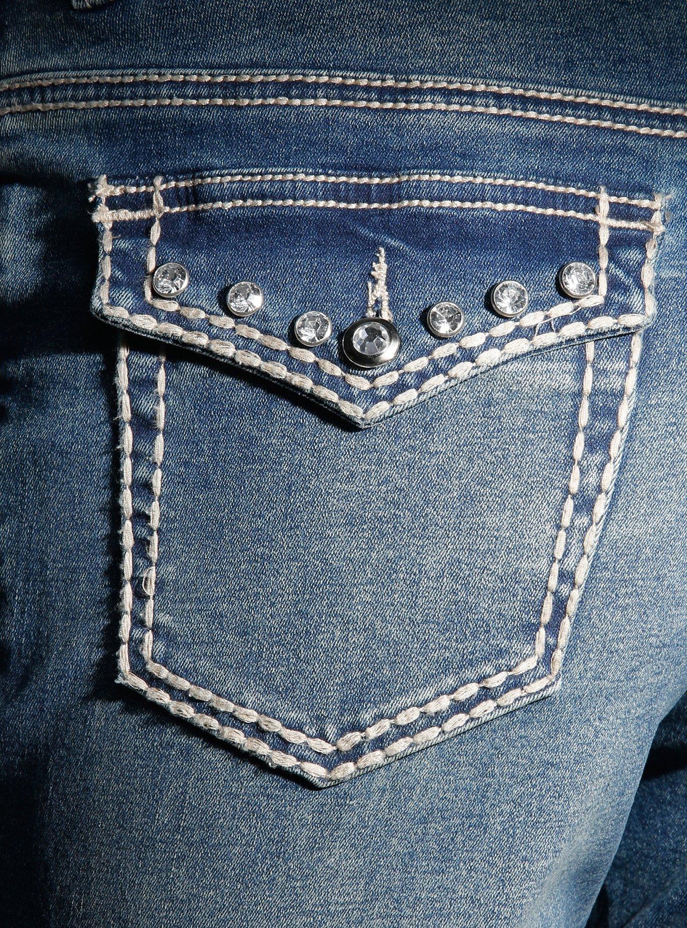 Cross Skull Wings Rhinestone Flare Denim Pants