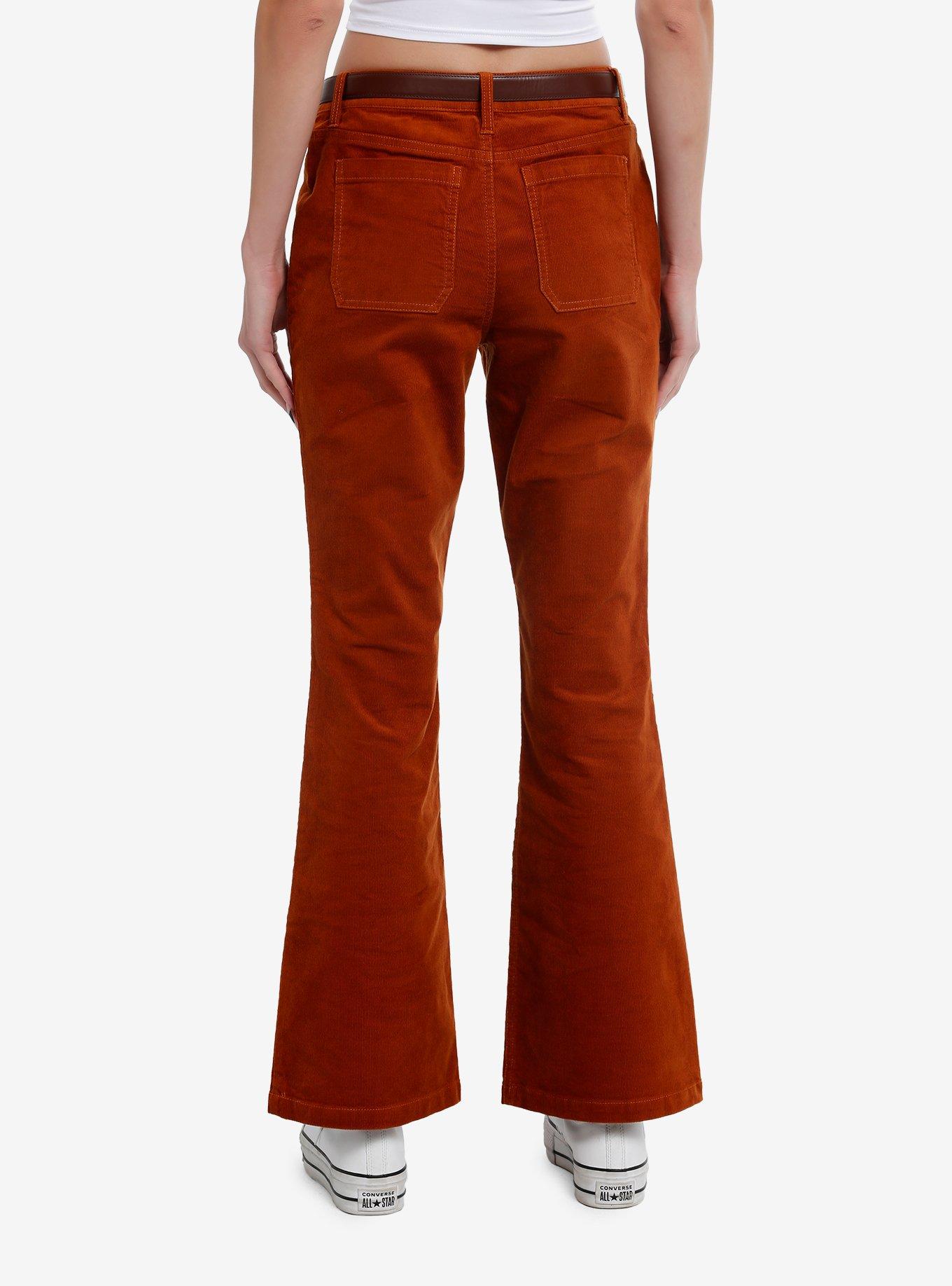 Burnt Orange Belted Corduroy Pants, BROWN, alternate