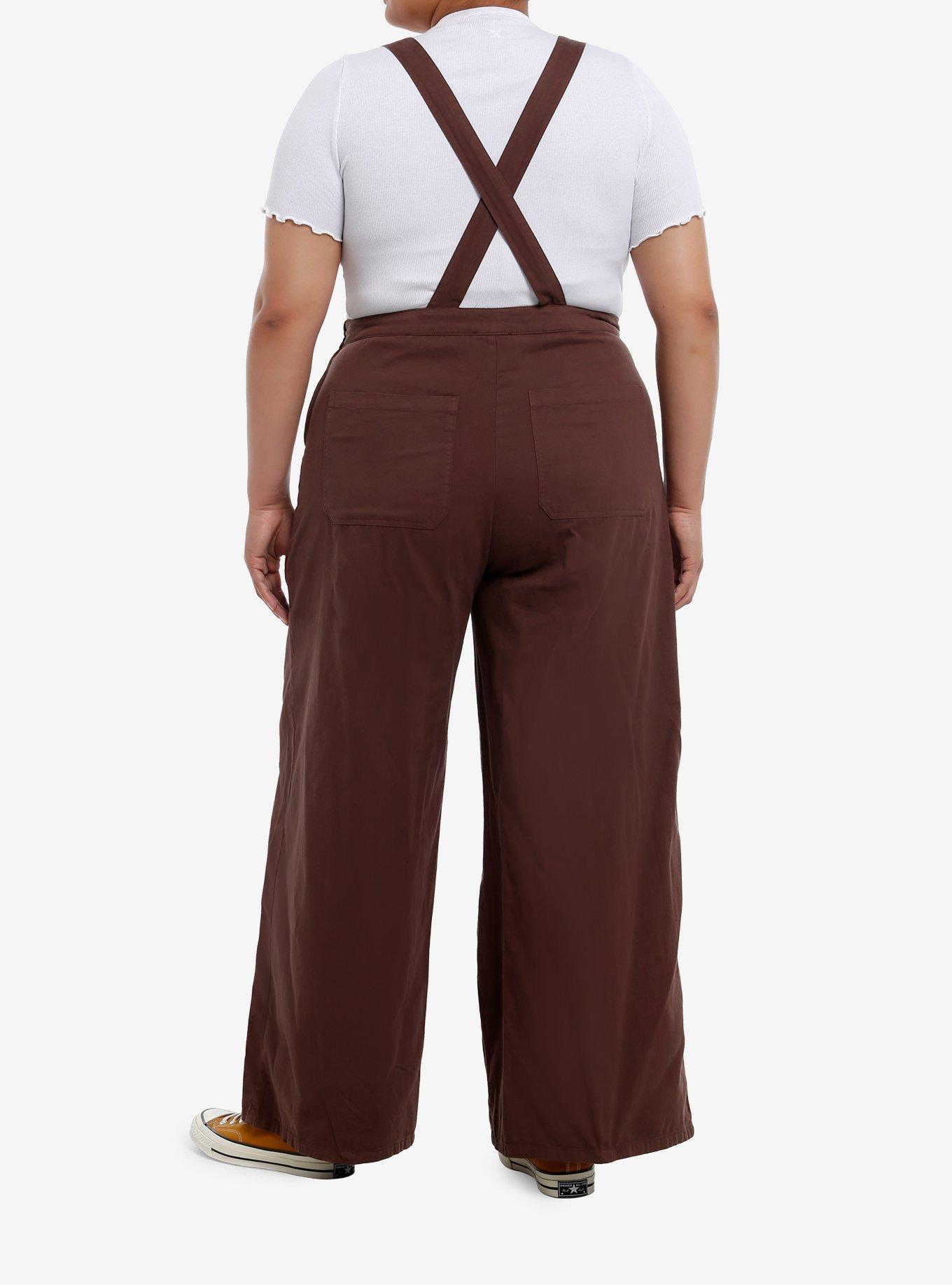 Thorn & Fable Brown Ghost Patch Overalls Plus Size, BROWN, alternate