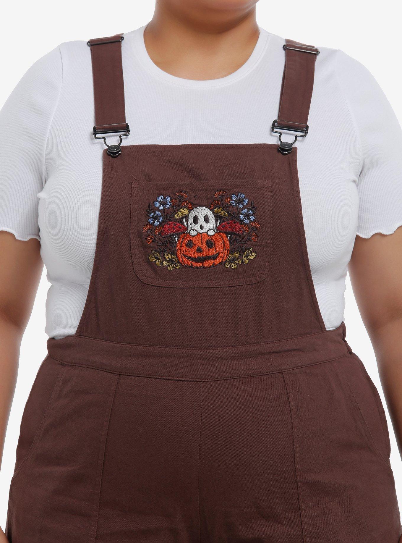 Thorn & Fable Brown Ghost Patch Overalls Plus Size, BROWN, alternate