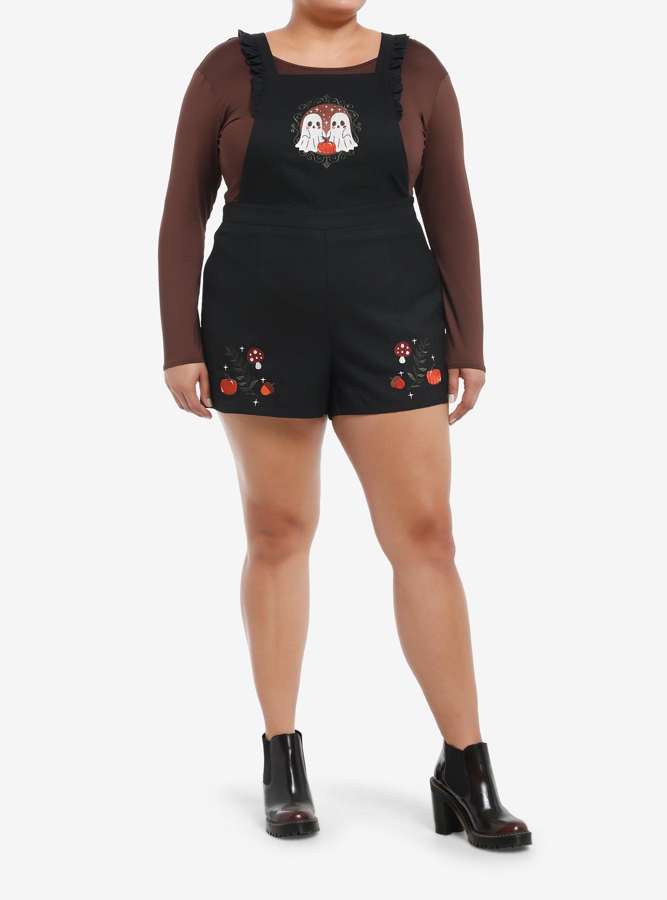 Thorn & Fable Ghost Mushroom Embroidered Shortalls Plus Size, , hi-res