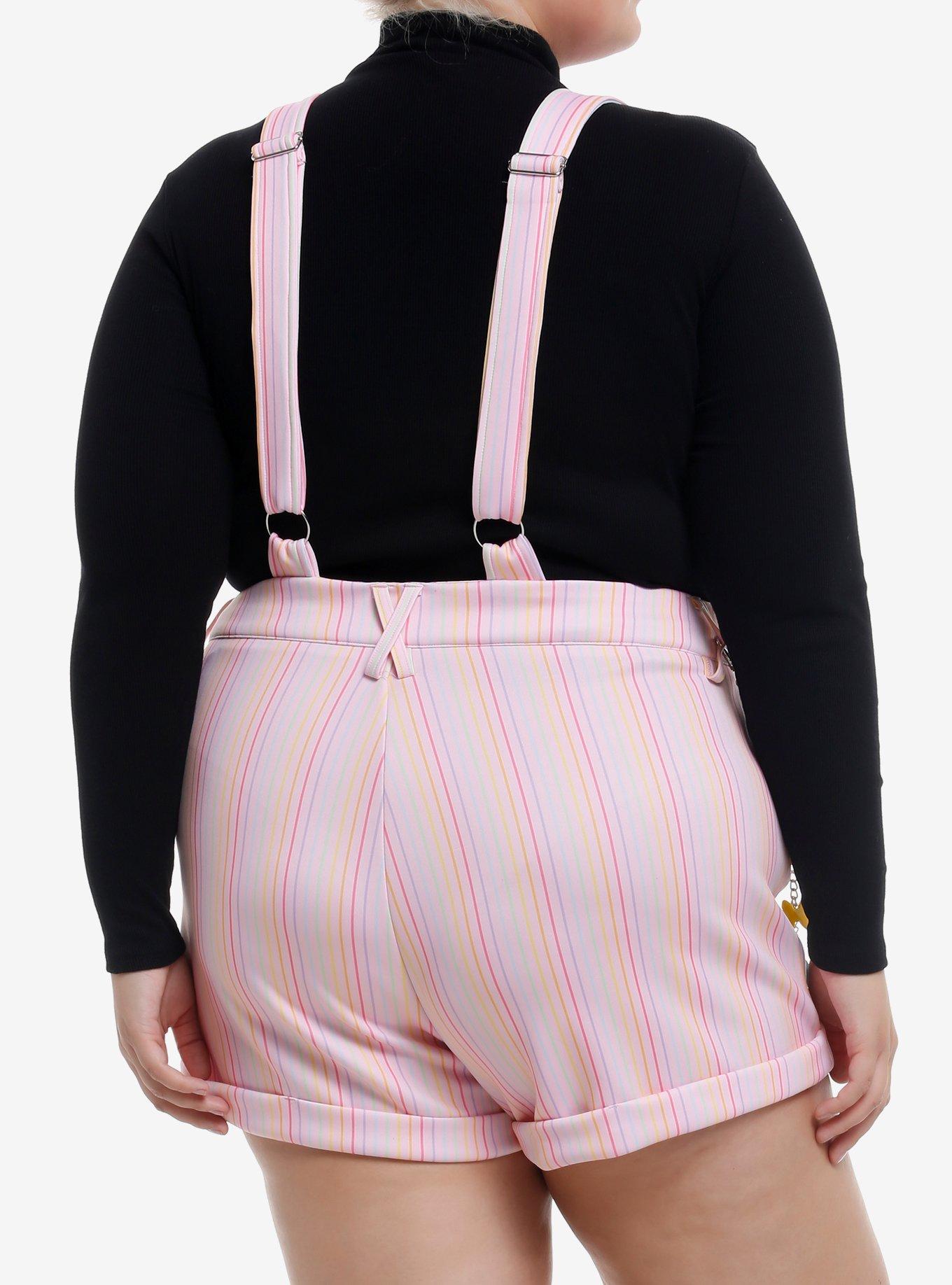 Sweet Society Monster Pastel Stripe Bow Shortalls With Chain Plus Size, MULTI, alternate