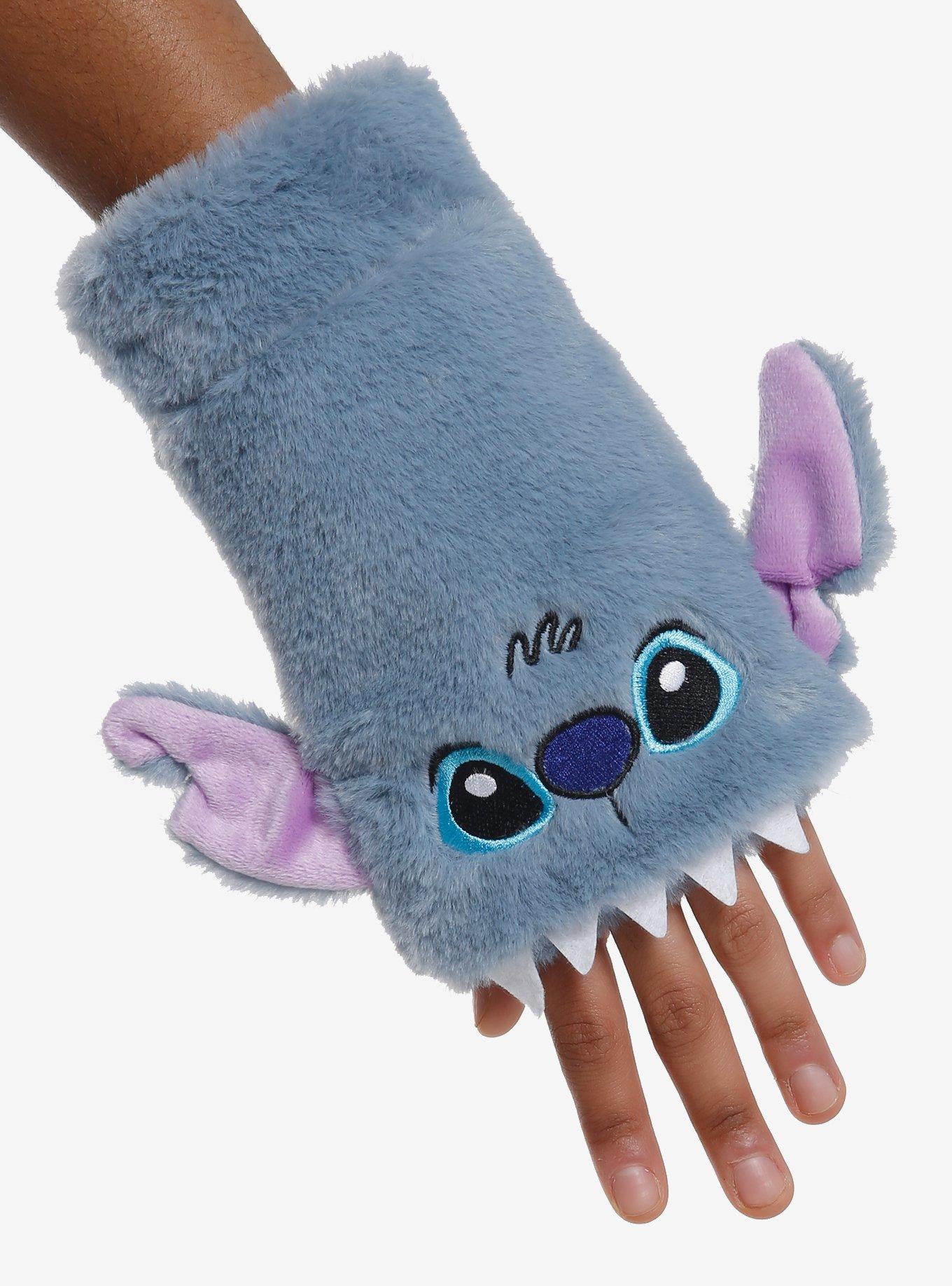 Stitch Biting Fuzzy Fingerless Gloves, , hi-res