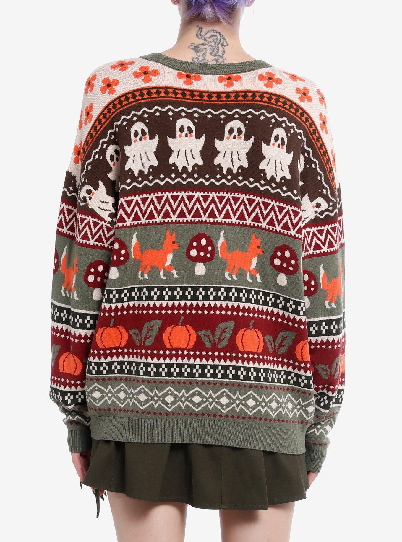 Thorn & Fable Ghosts & Foxes Girls Sweater, GREEN, alternate