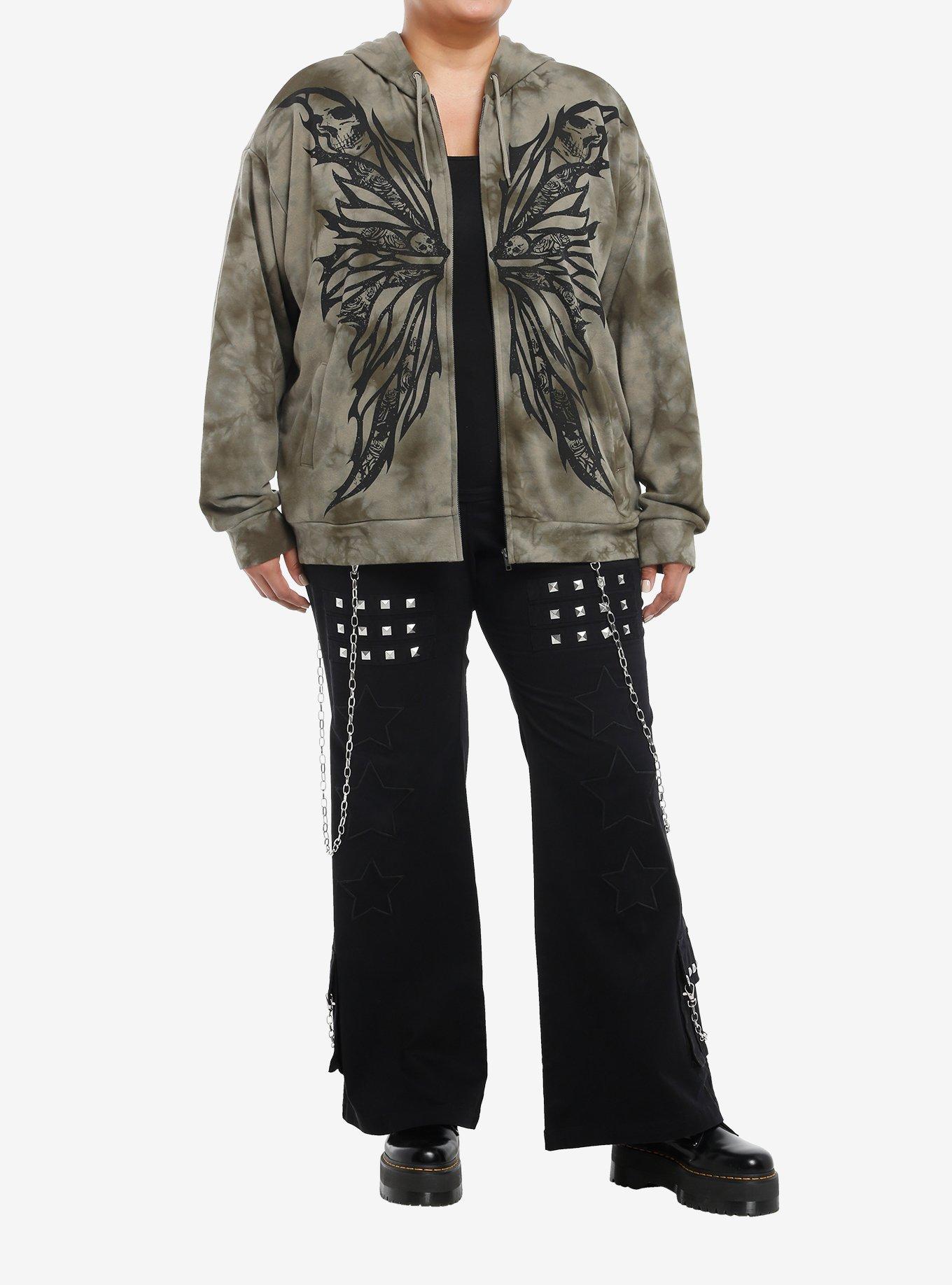Thorn & Fable Skeleton Fairy Wings Tie-Dye Girls Zip-Up Hoodie Plus Size, BLACK, alternate