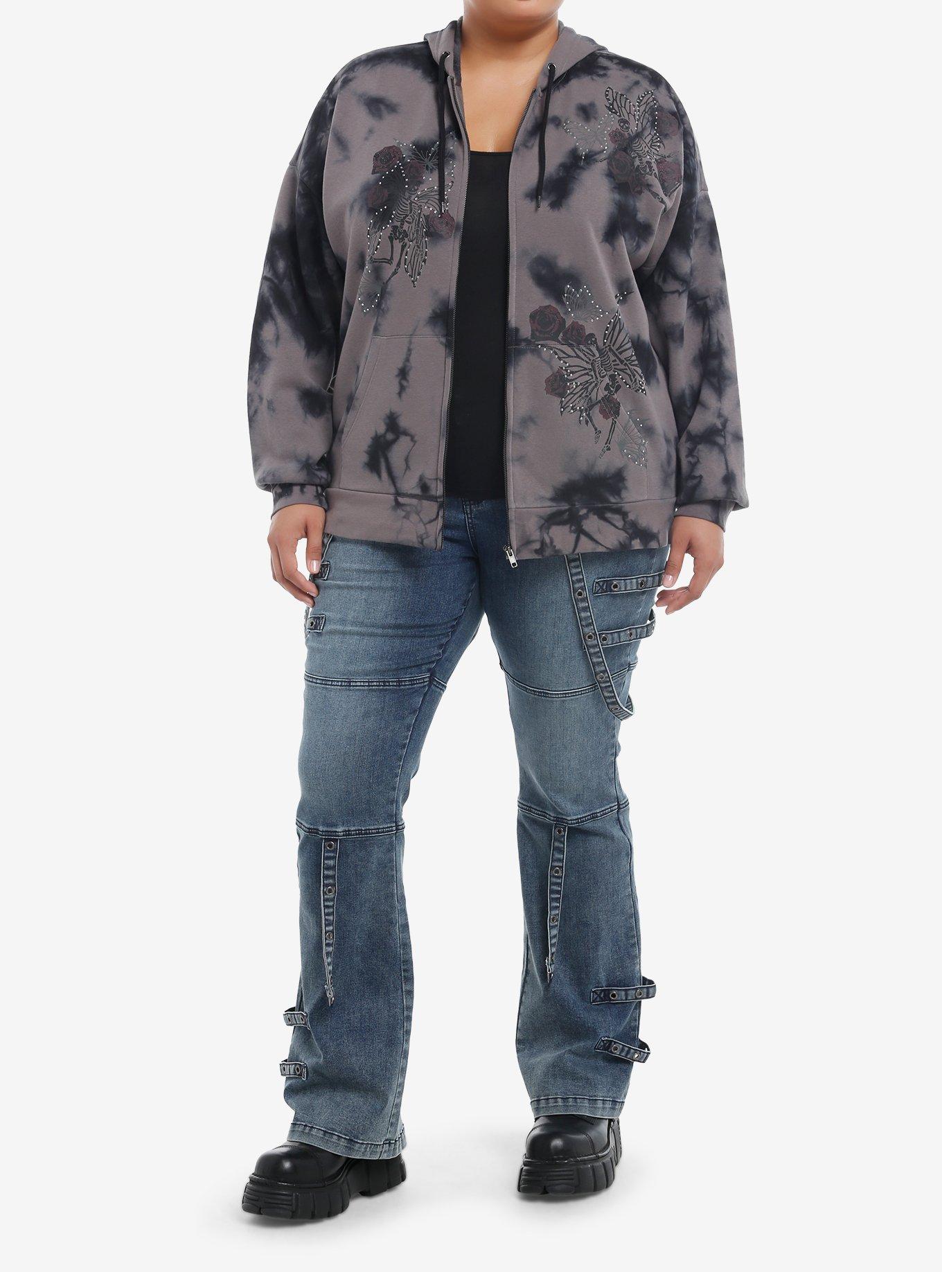 Thorn & Fable Skeleton Fairy Rhinestone Tie-Dye Girls Hoodie Plus Size, , hi-res