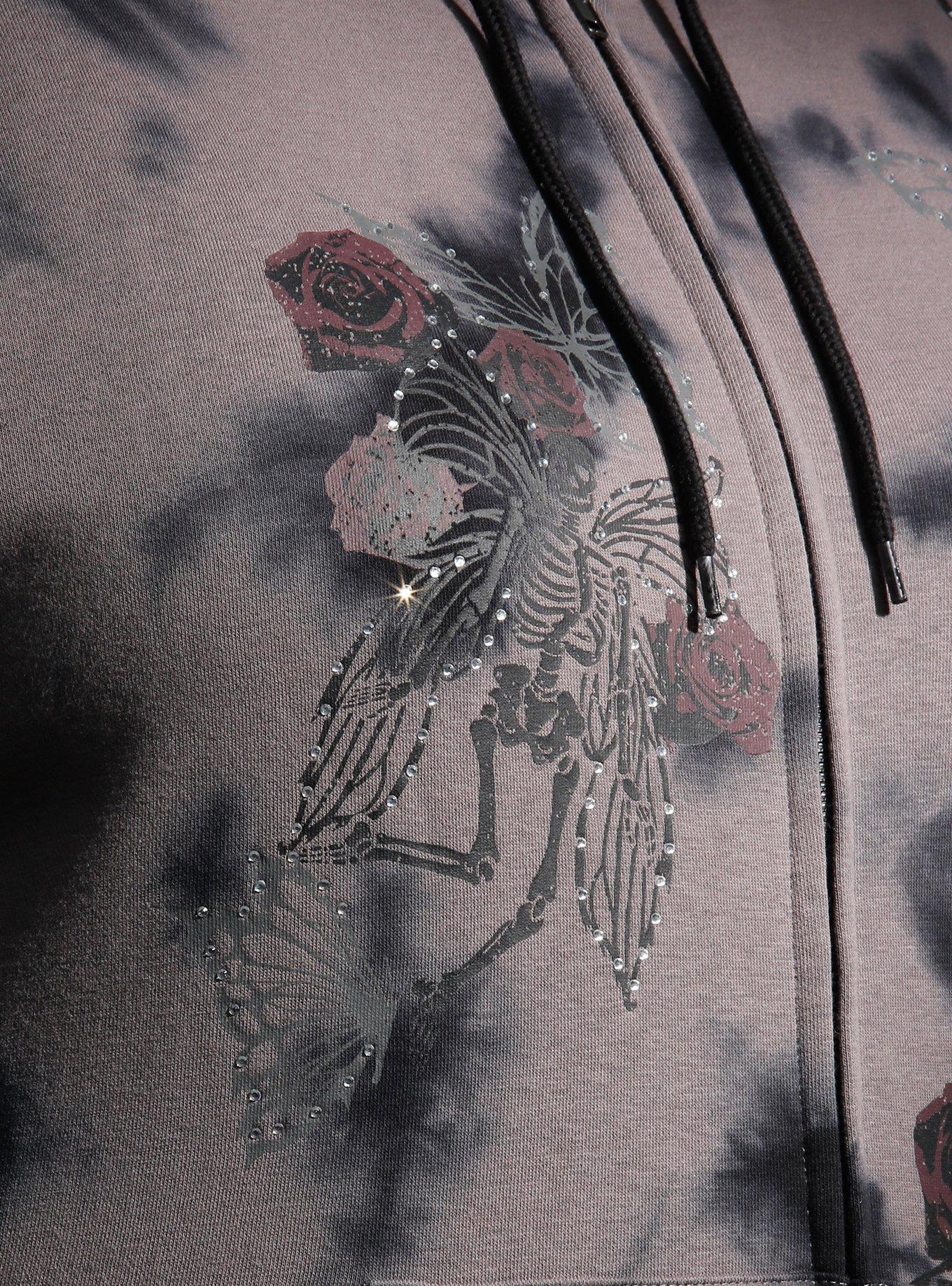 Thorn & Fable Skeleton Fairy Rhinestone Tie-Dye Girls Hoodie Plus Size, BLACK, alternate