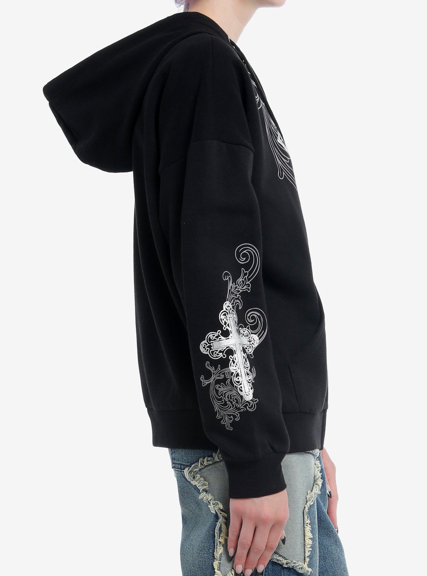 Social Collision Silver Foil Crosses Girls Hoodie, SILVER, alternate
