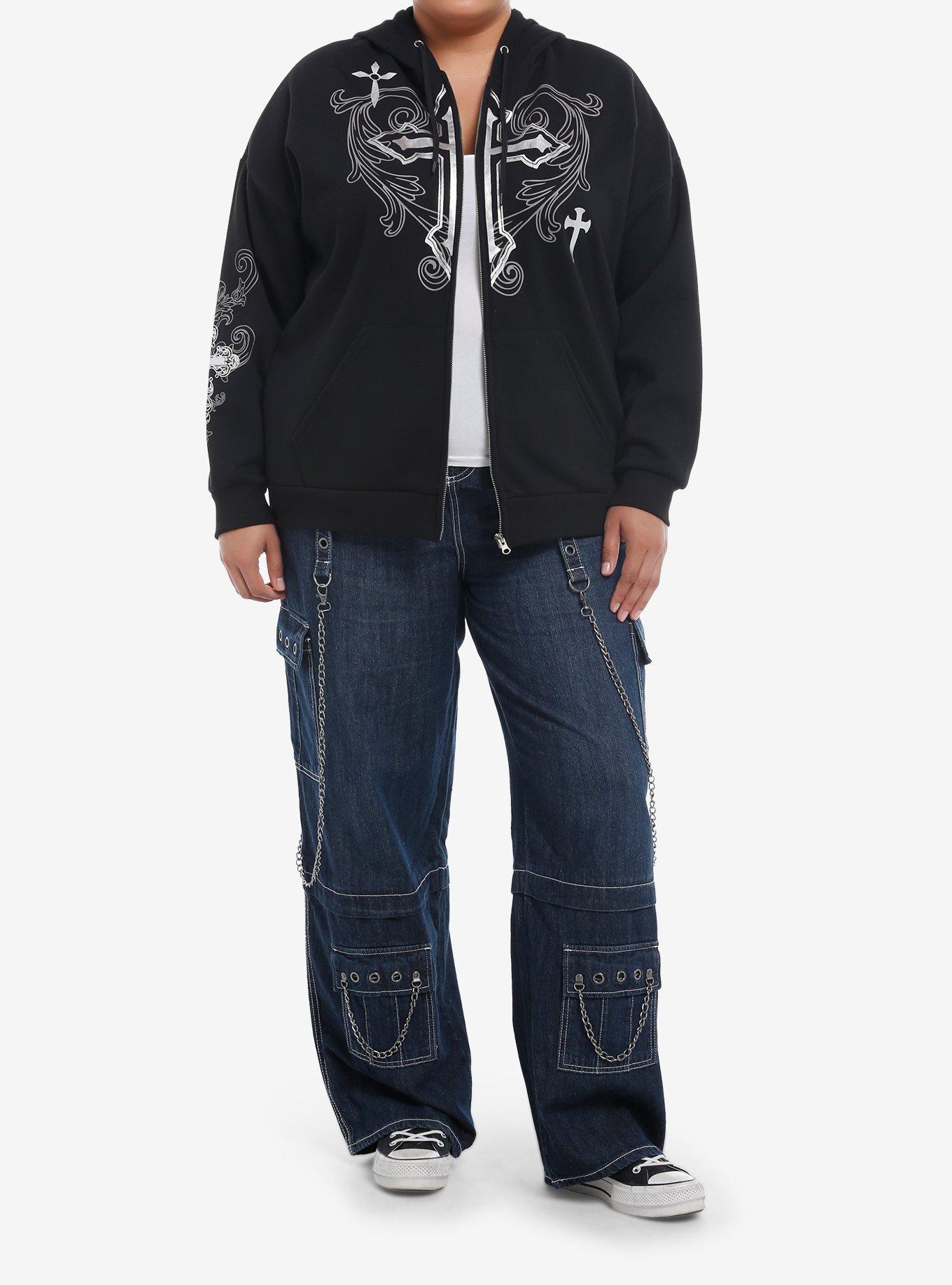 Social Collision Silver Foil Crosses Girls Hoodie Plus Size, SILVER, alternate