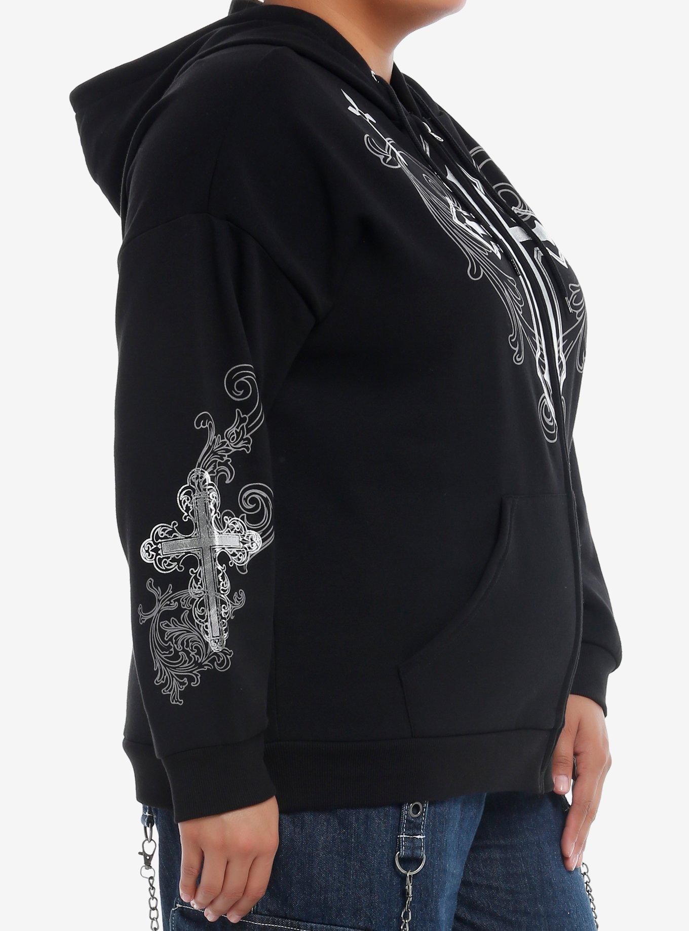 Social Collision Silver Foil Crosses Girls Hoodie Plus Size, SILVER, alternate