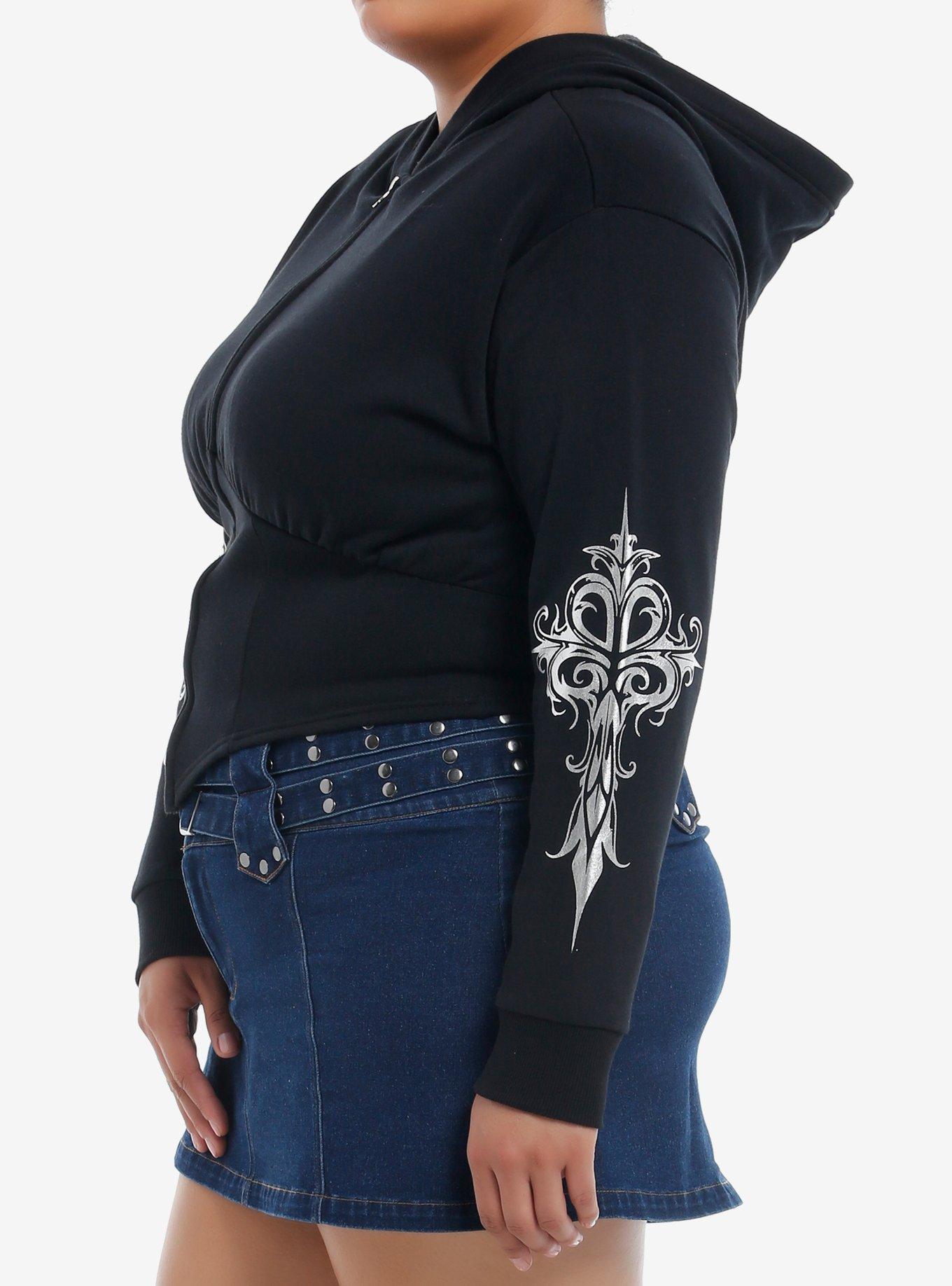 Social Collision Silver Cross Corset Girls Crop Hoodie Plus