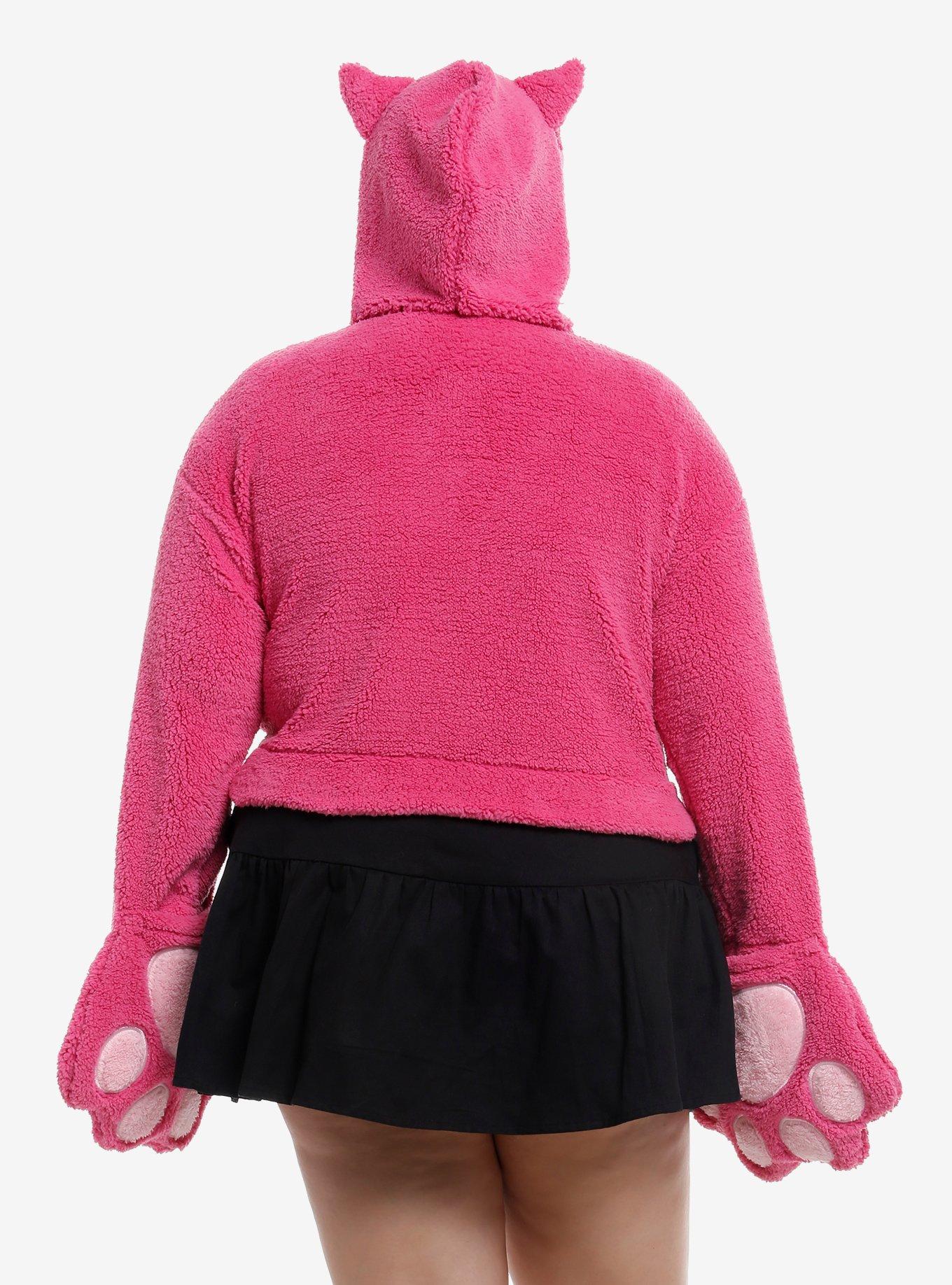 Sweet Society Fuzzy Pink Monster Paw Girls Crop Hoodie Plus Size, PINK, alternate