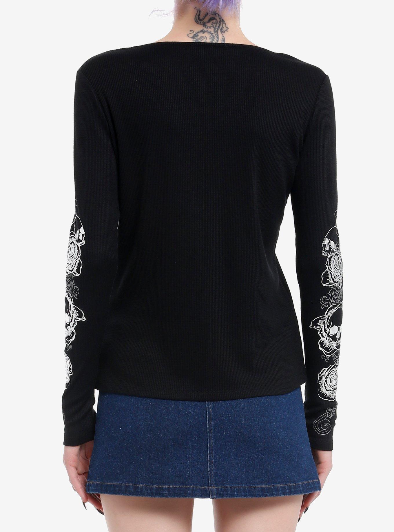 Social Collision Winged Cross Silver Foil Girls Long-Sleeve Top, SILVER, alternate