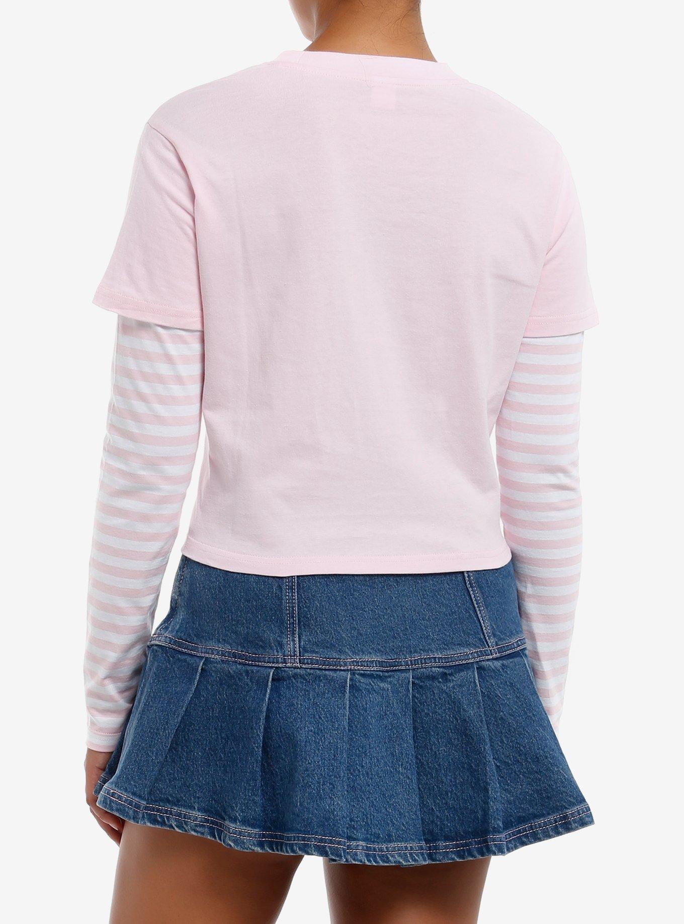 Sweet Society Skeleton Pink Stripe Girls Twofer Long-Sleeve T-Shirt, , alternate