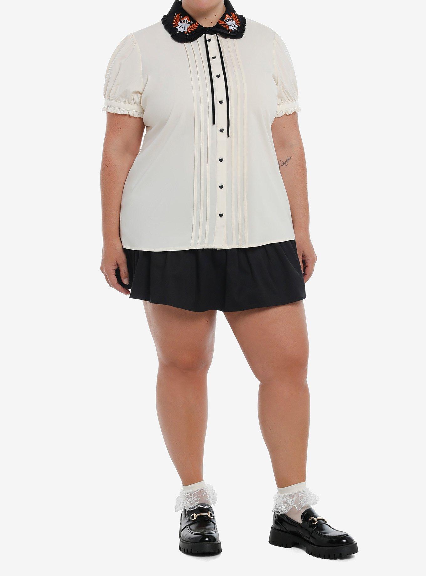 Thorn & Fable Mushroom Ghosts Puff-Sleeve Girls Woven Button-Up Plus Size, , hi-res