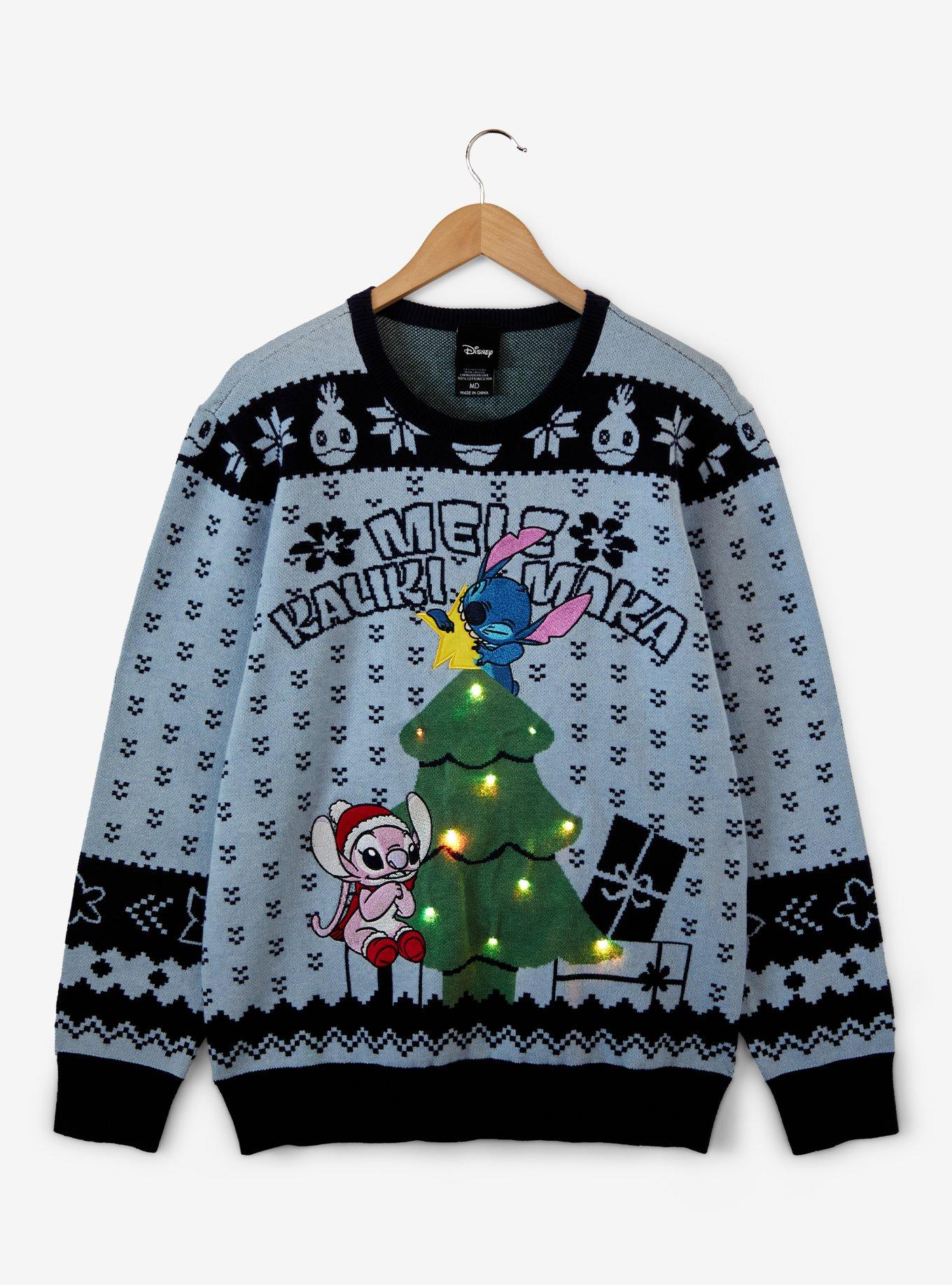 Disney Lilo & Stitch Angel & Stitch Christmas Tree Holiday Light-Up Sweater - BoxLunch Exclusive, LIGHT BLUE, alternate