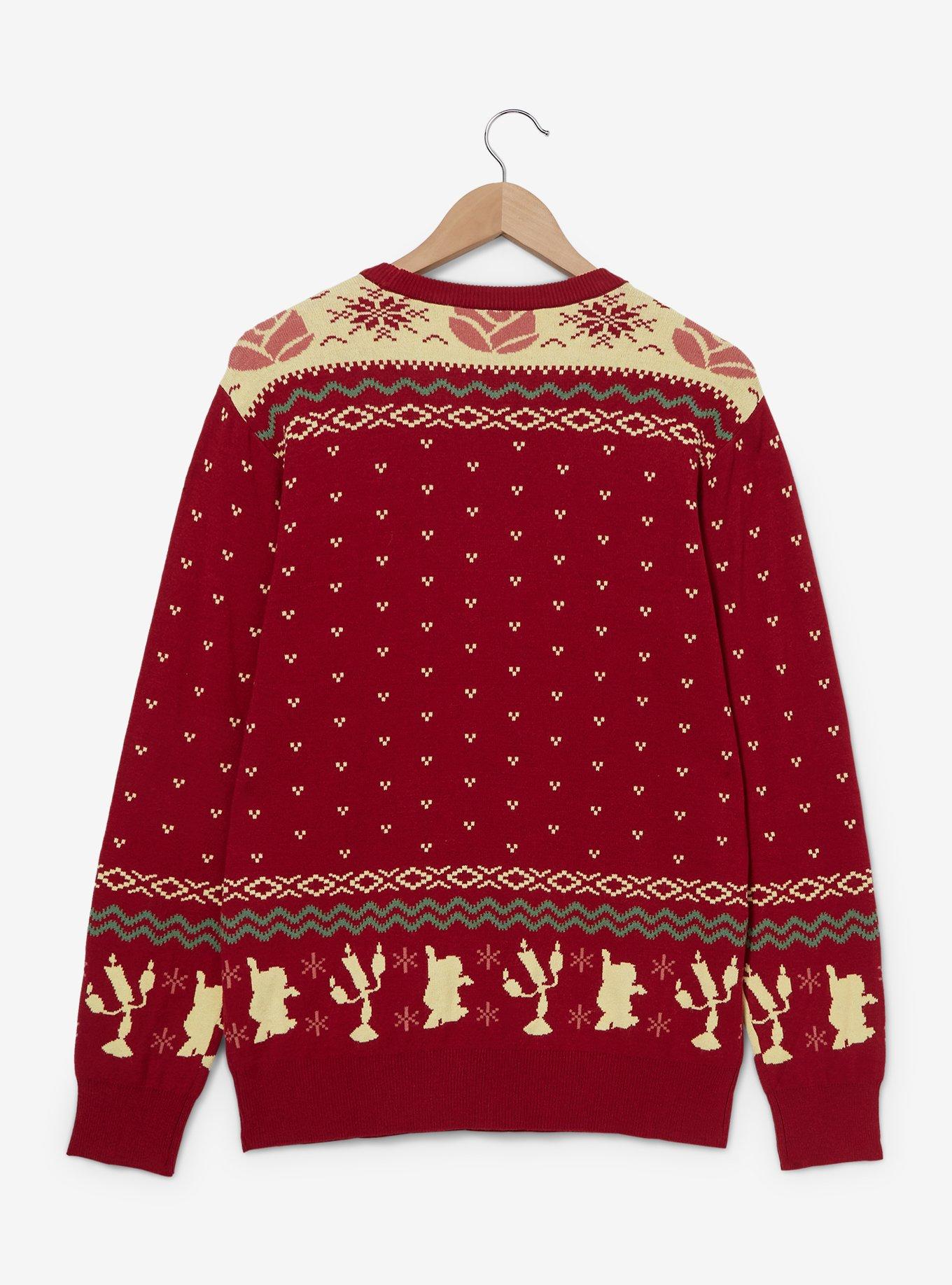 Disney Beauty and the Beast Enchanted Rose Patterned Holiday Sweater - BoxLunch Exclusive, RED, alternate