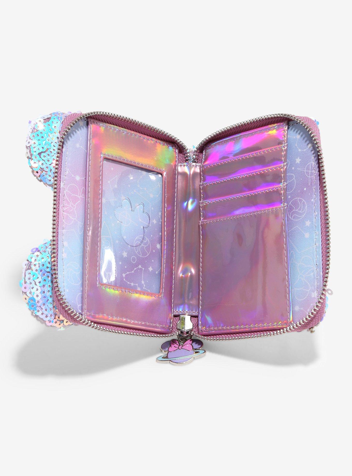 Loungefly Disney Minnie Mouse Ears Holographic Sequined Small Zip Wallet, , alternate