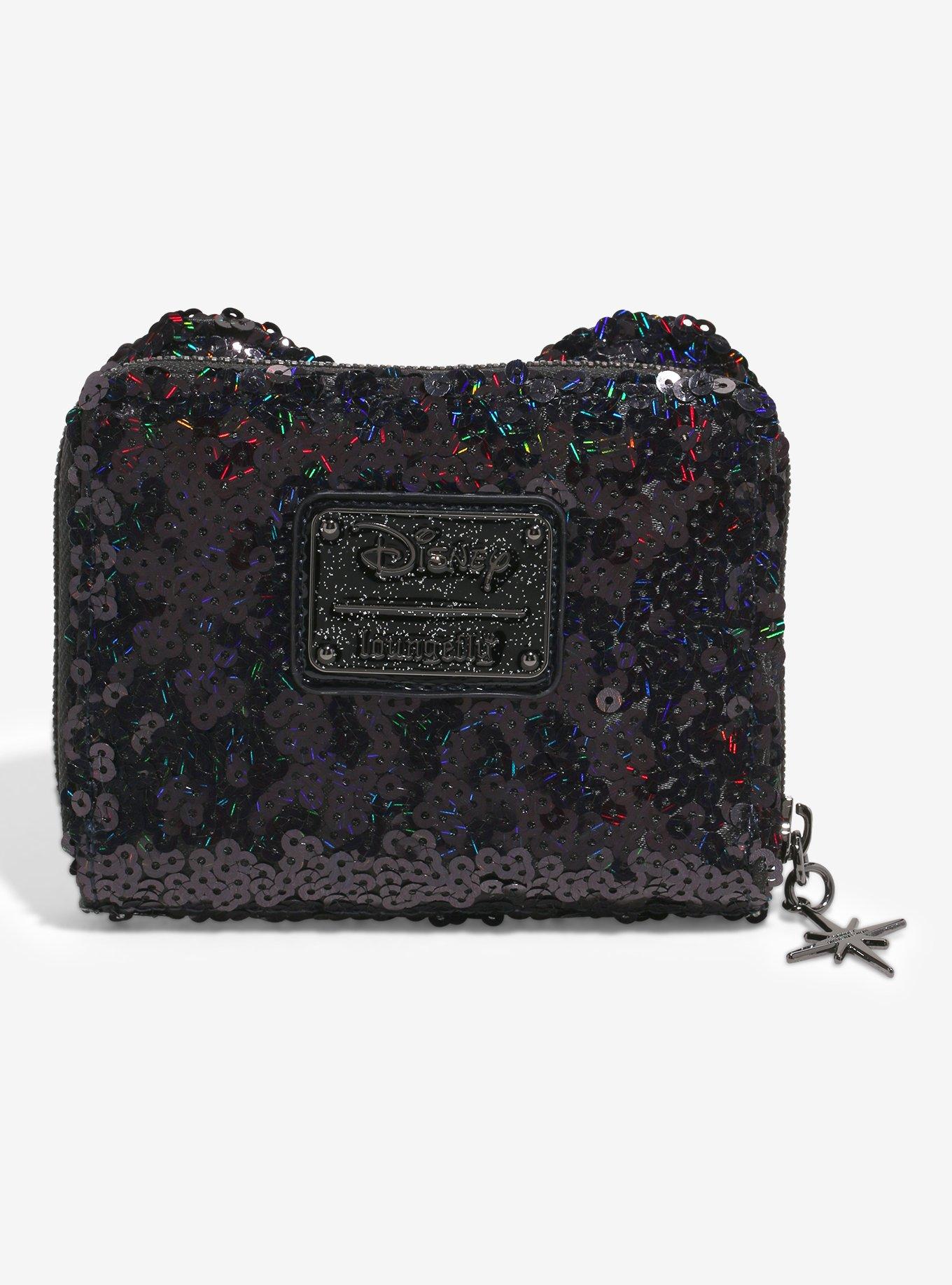 Loungefly Disney Minnie Mouse Black Holographic Sequin Small Zip Wallet, , alternate