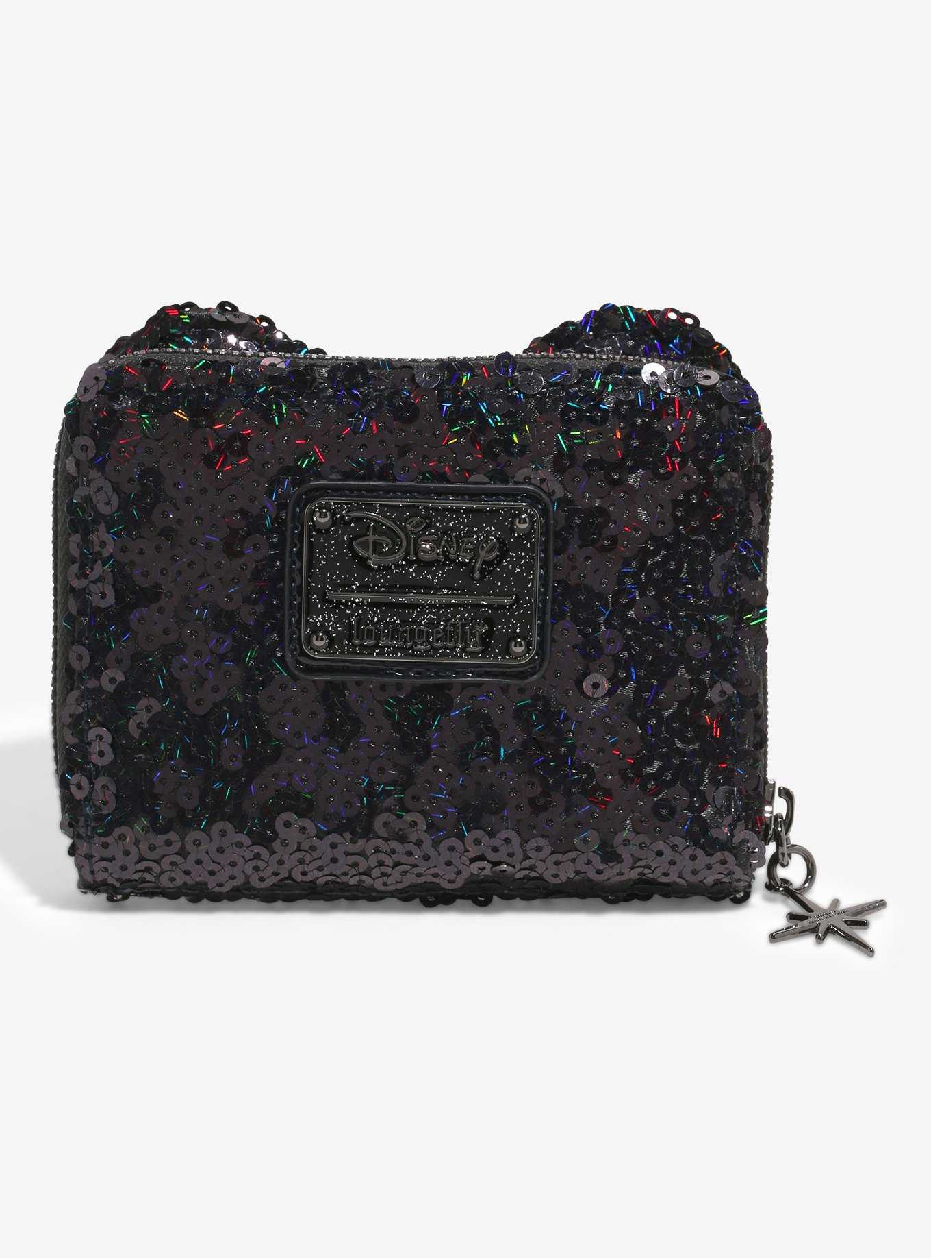 Loungefly Disney Minnie Mouse Black Holographic Sequin Small Zip Wallet, , hi-res