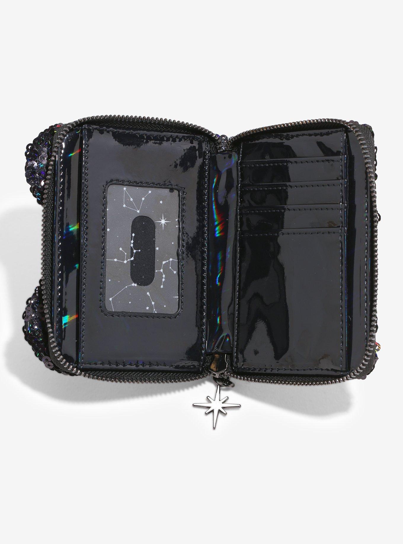 Loungefly Disney Minnie Mouse Black Holographic Sequin Small Zip Wallet, , alternate