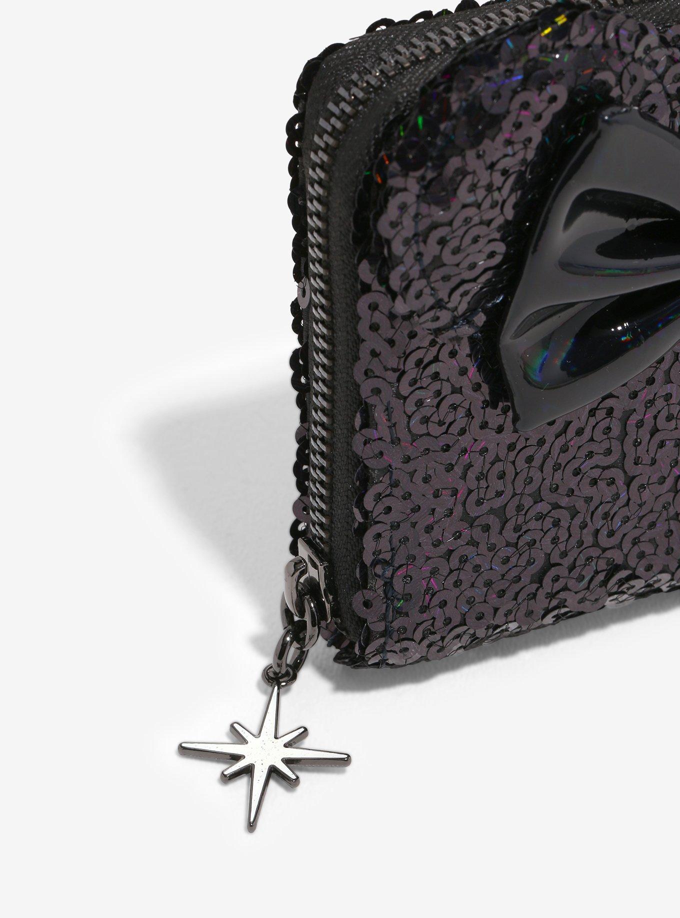 Loungefly Disney Minnie Mouse Black Holographic Sequin Small Zip Wallet, , alternate