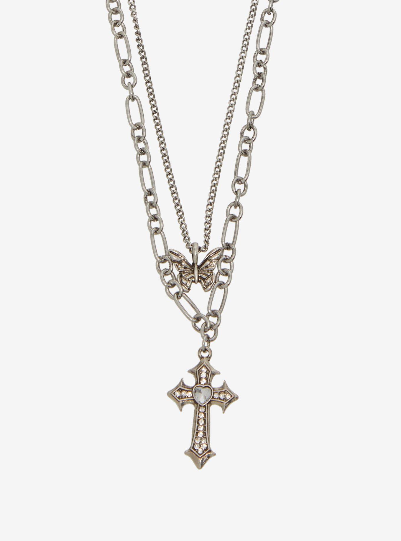 Social Collision Butterfly Cross Layered Necklace