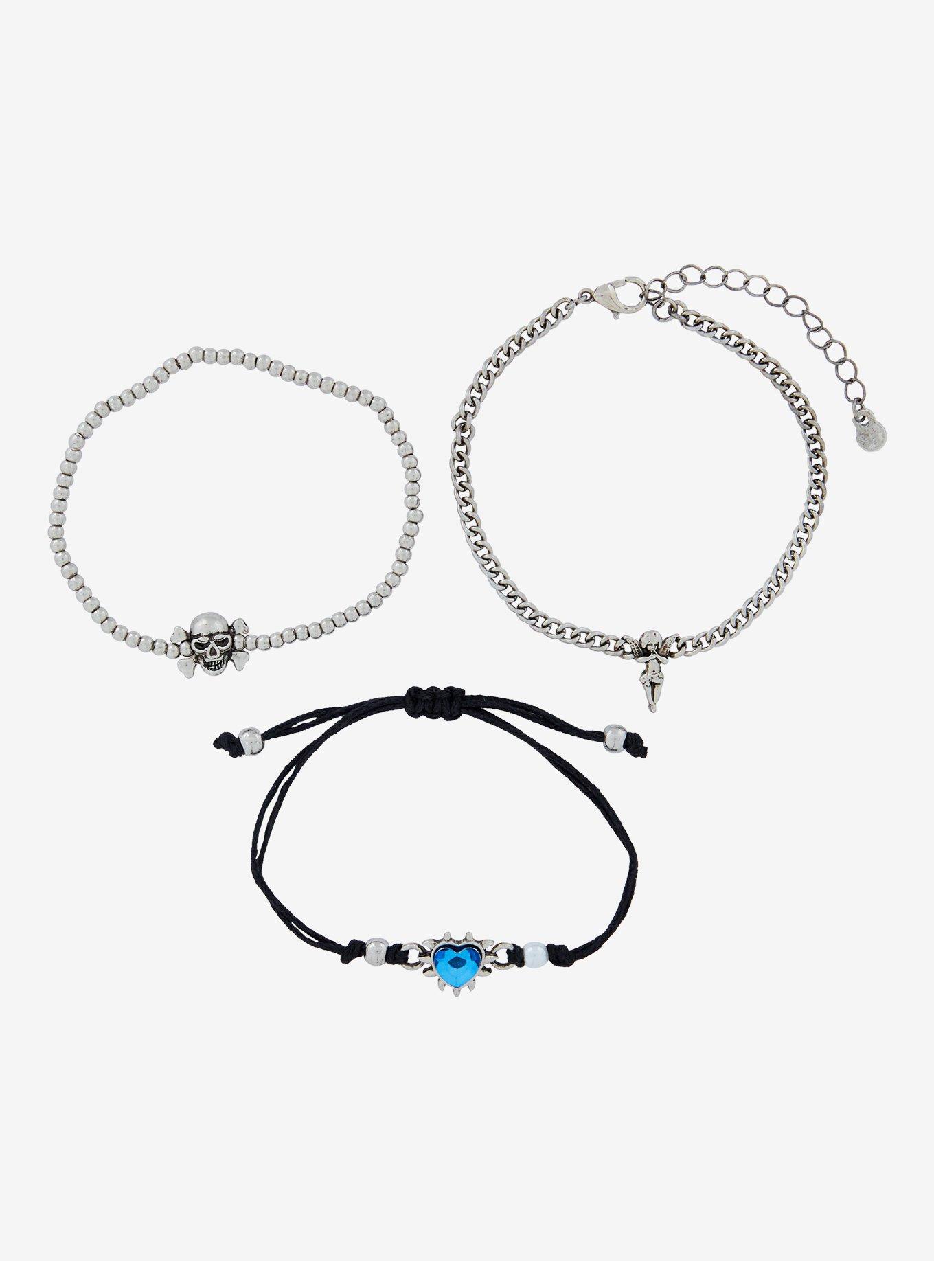 Social Collision Blue Heart Skull Bracelet Set