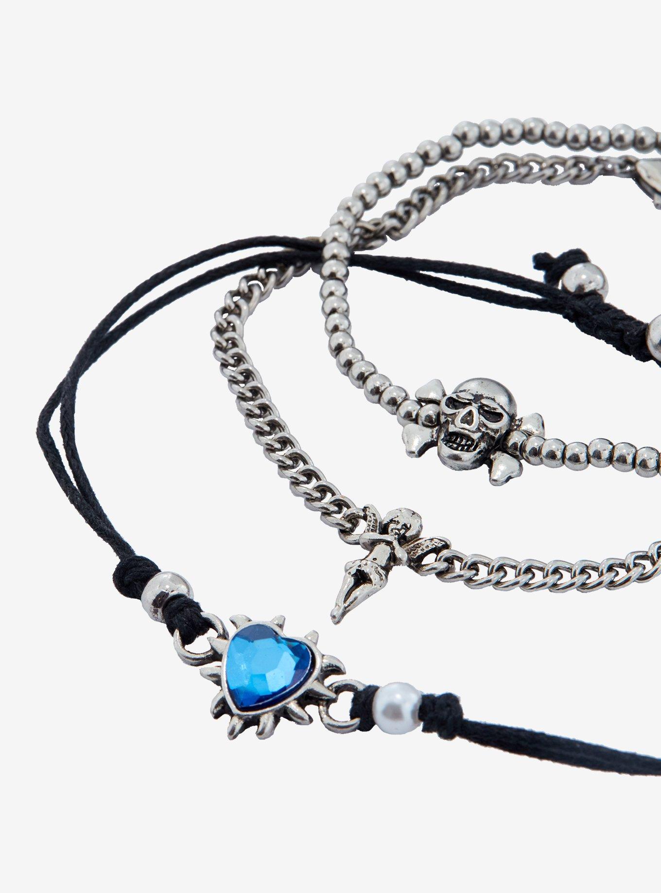 Social Collision Blue Heart Skull Bracelet Set, , alternate
