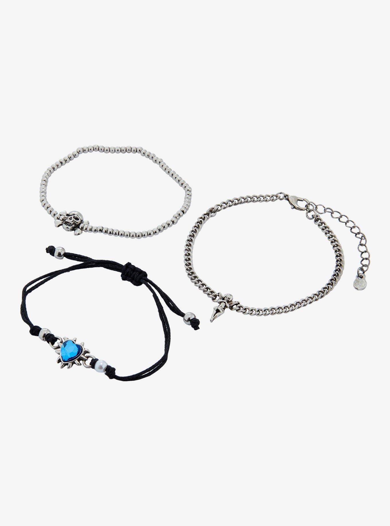 Social Collision Blue Heart Skull Bracelet Set, , alternate