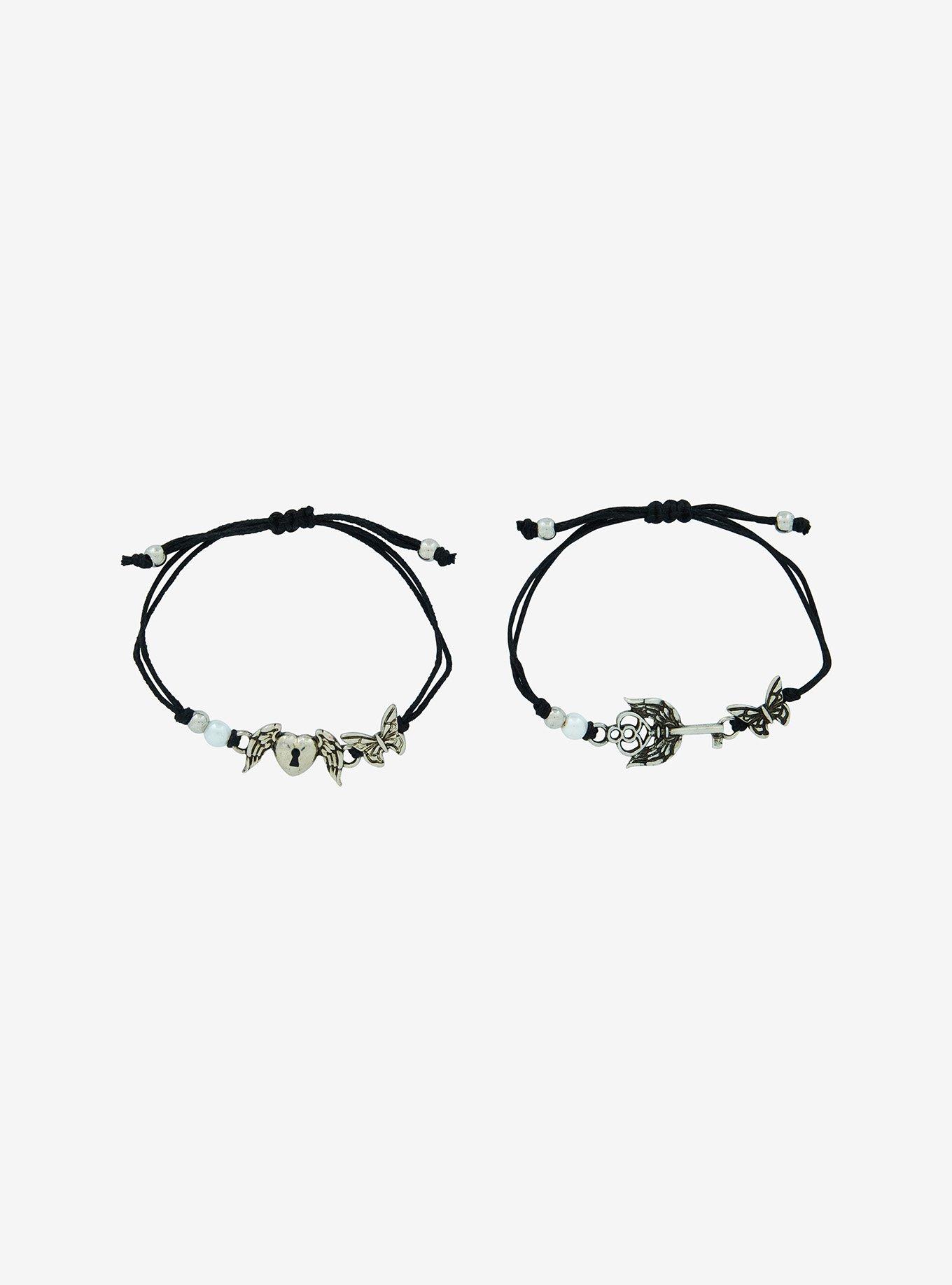 Social Collision Wing Lock & Key Best Friend Cord Bracelet Set, , alternate
