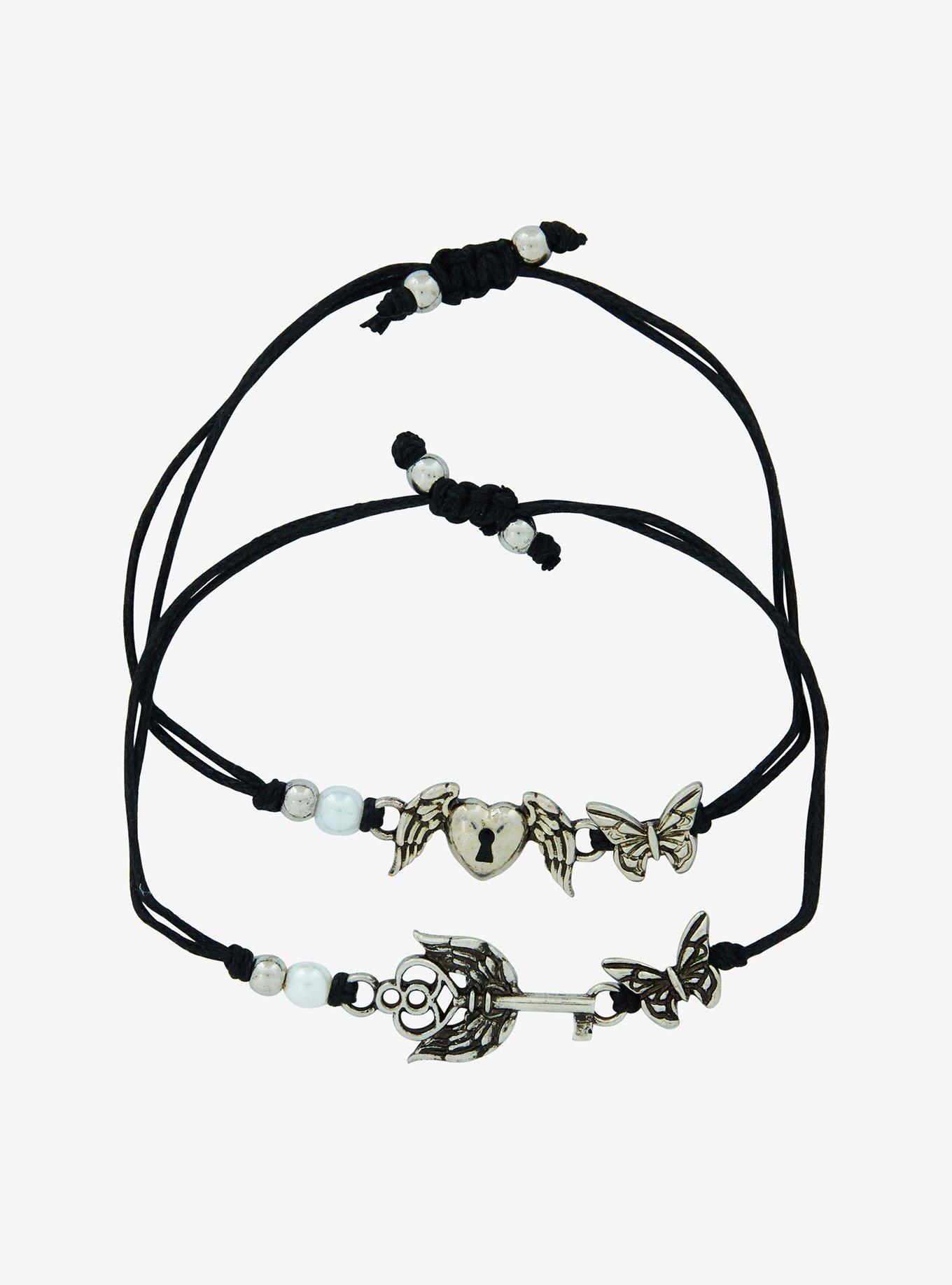 Social Collision Wing Lock & Key Best Friend Cord Bracelet Set, , alternate