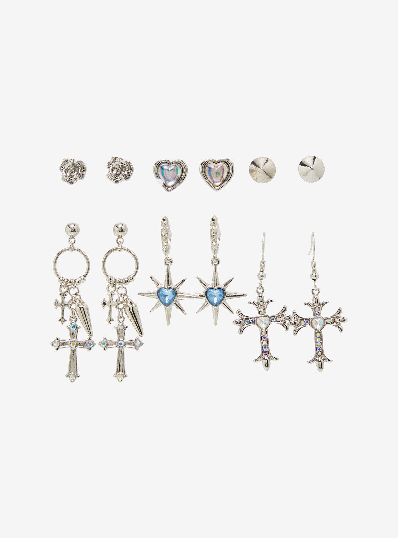Social Collision Spike Star Gothic Cross Earring Set, , alternate