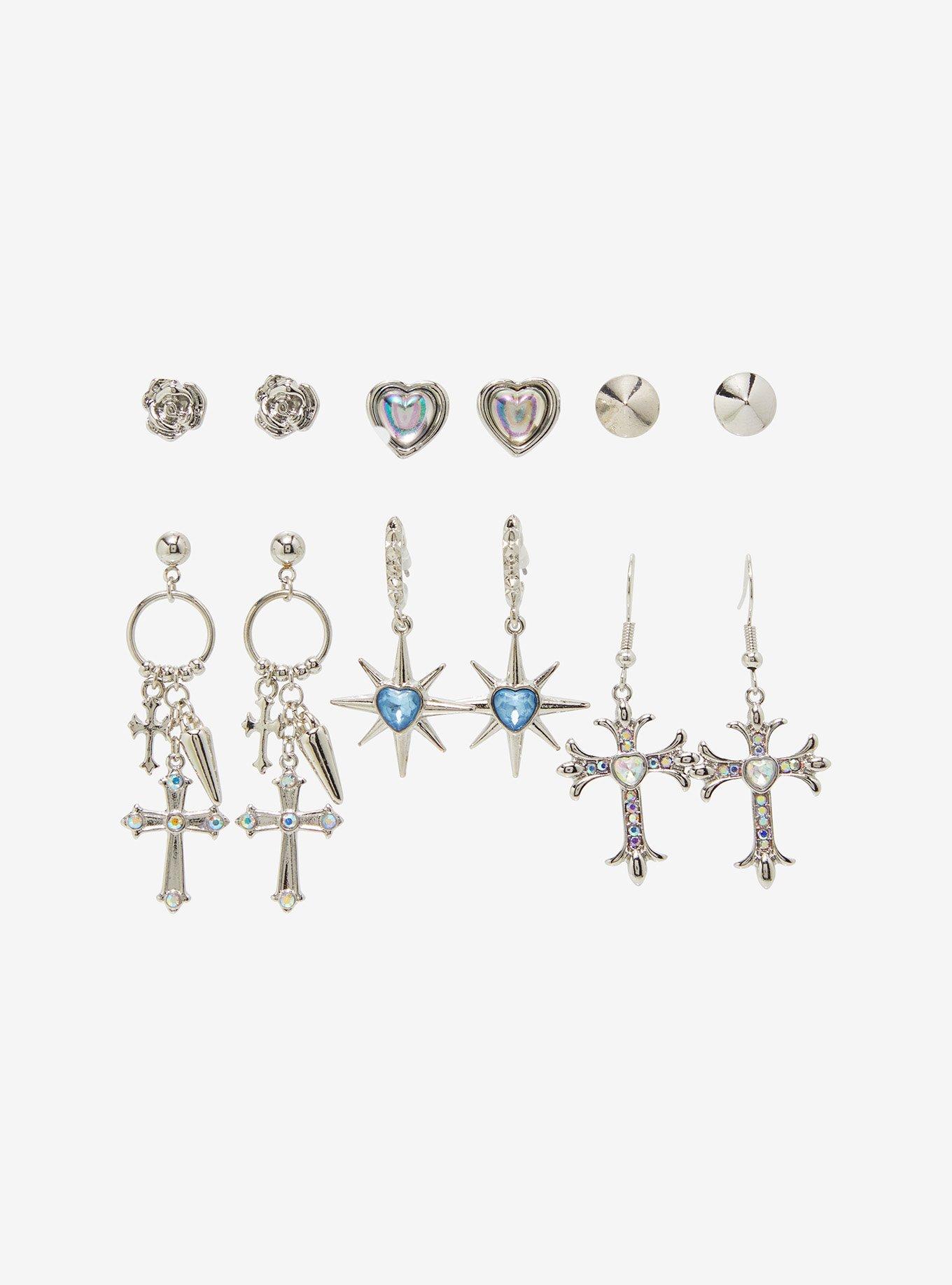 Social Collision Spike Star Gothic Cross Earring Set, , hi-res