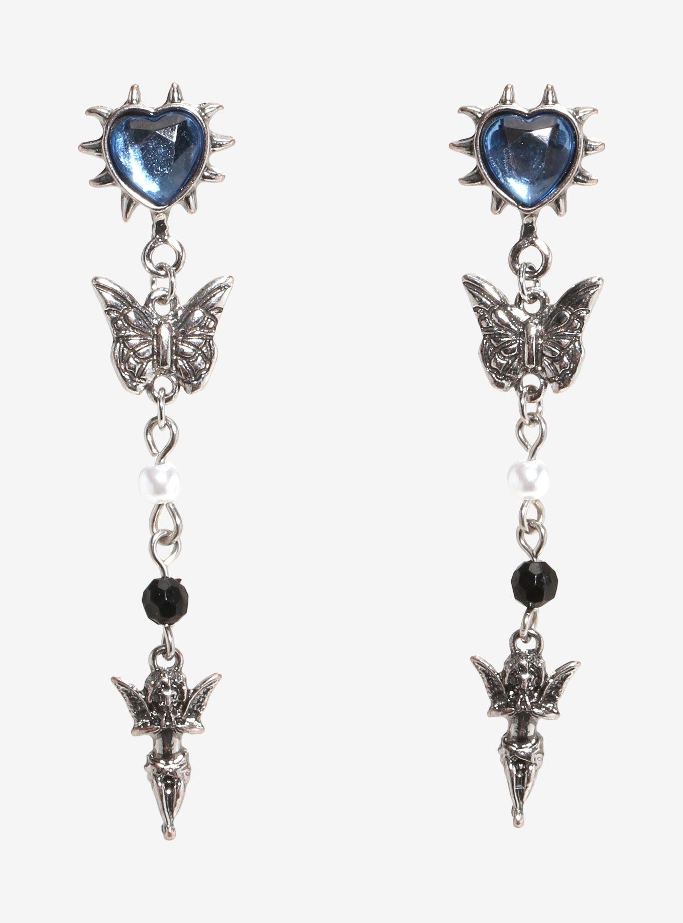 Social Collision Blue Heart Cherub Earrings, , hi-res