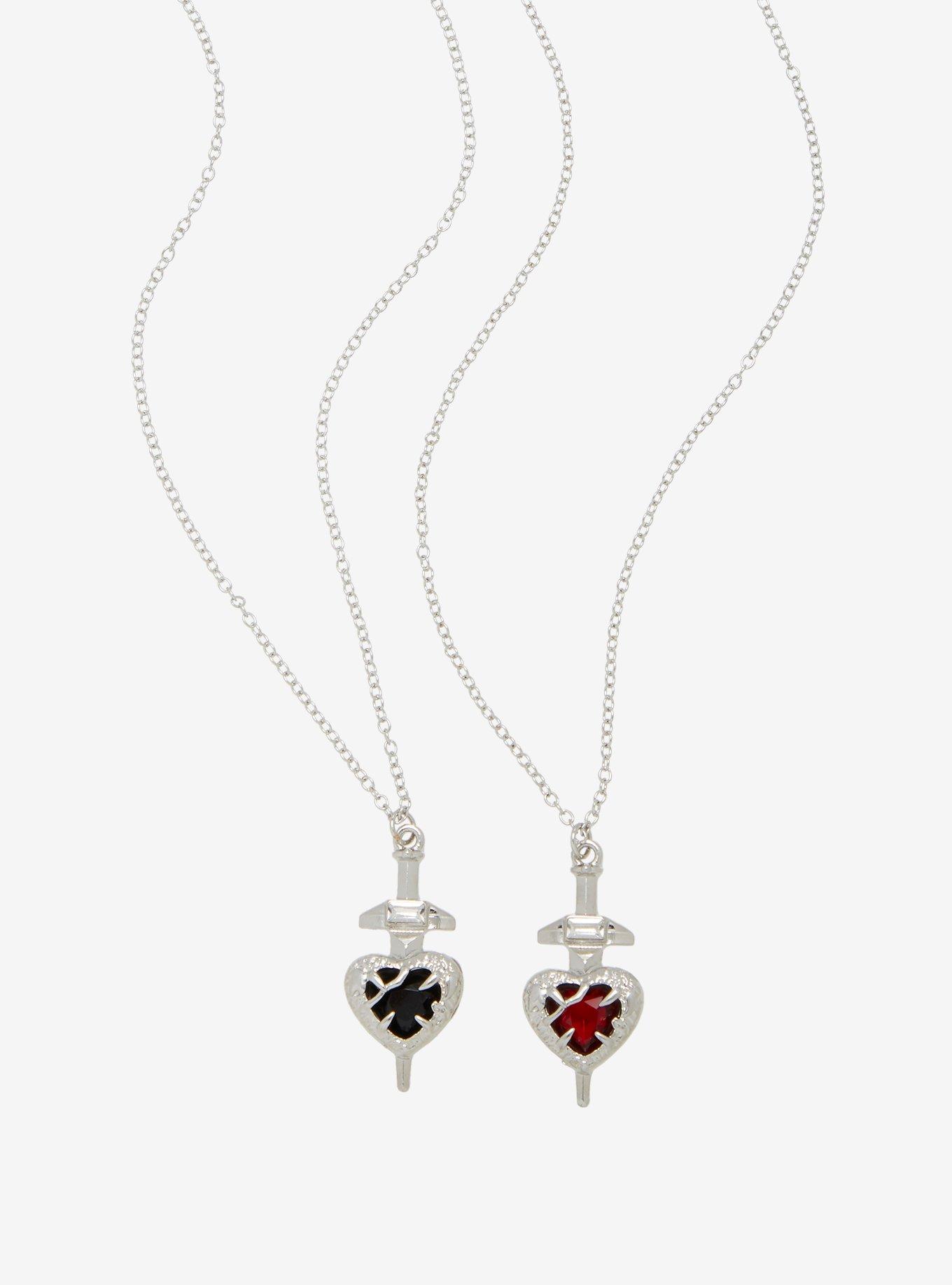 Social Collision Heart Gem Dagger Best Friend Necklace Set