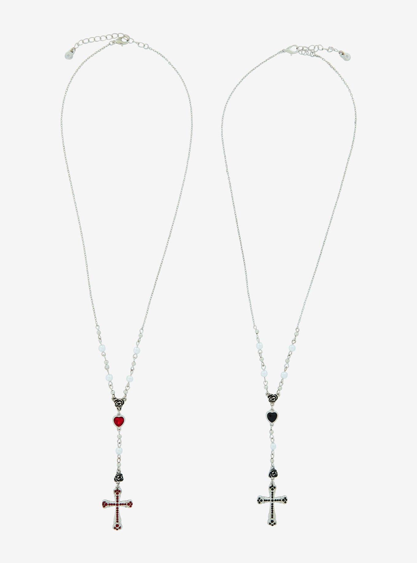 Social Collision Cross Heart Rosary Best Friend Necklace Set, , hi-res