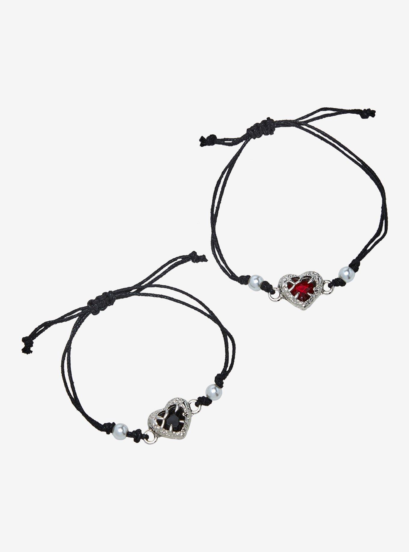 Social Collision Heart Gem Best Friend Cord Bracelet Set, , alternate