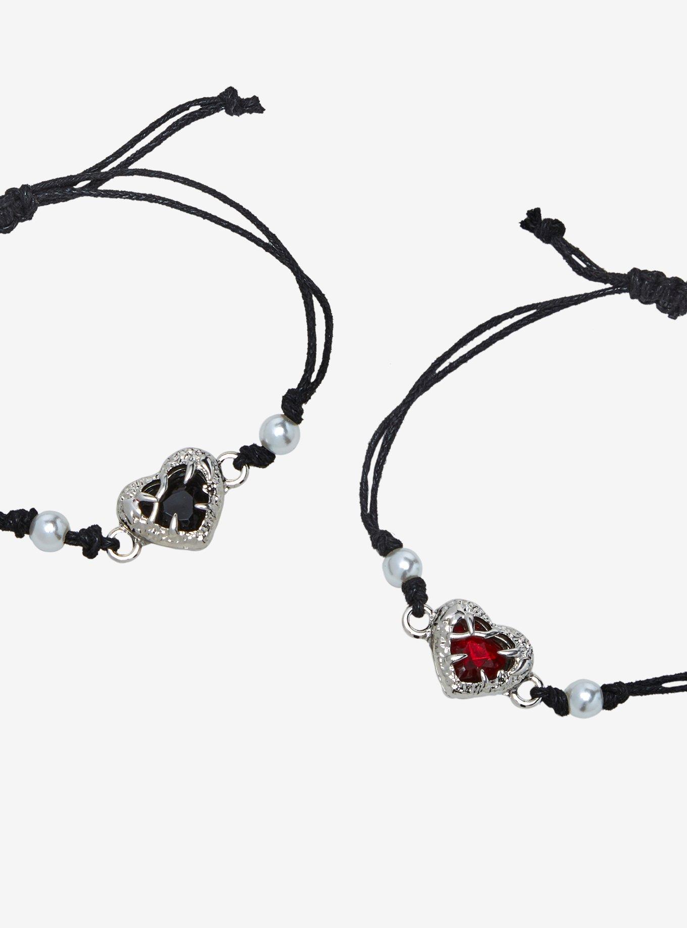 Social Collision Heart Gem Best Friend Cord Bracelet Set, , alternate