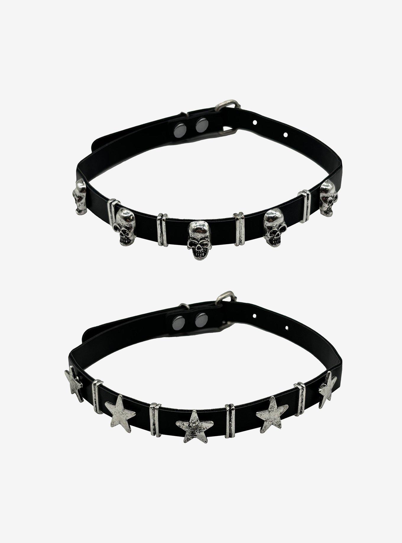 Social Collision Skull & Star Faux Leather Choker Set, , alternate