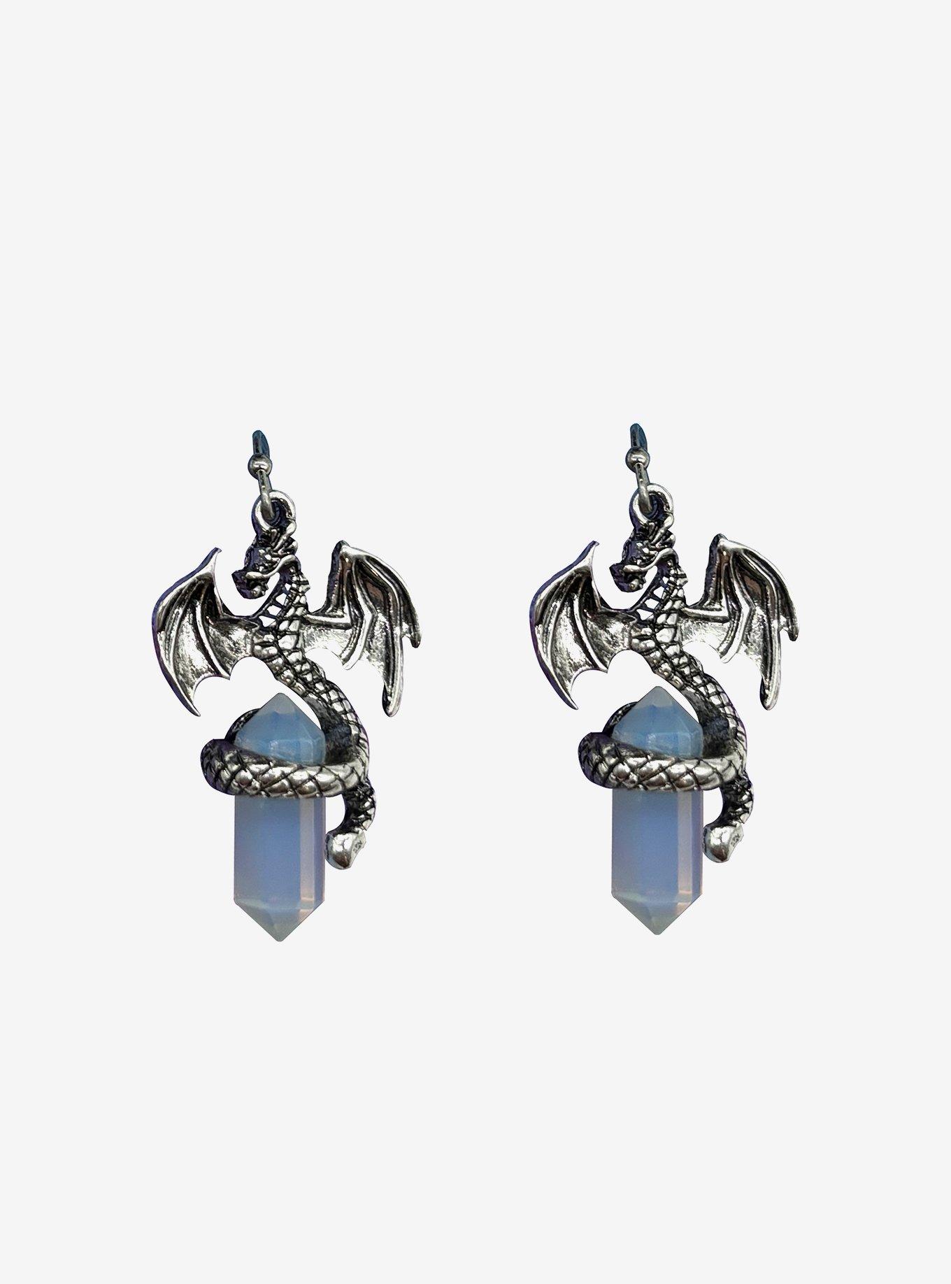 Cosmic Aura Dragon Wrapped Faux Crystal Drop Earrings, , alternate